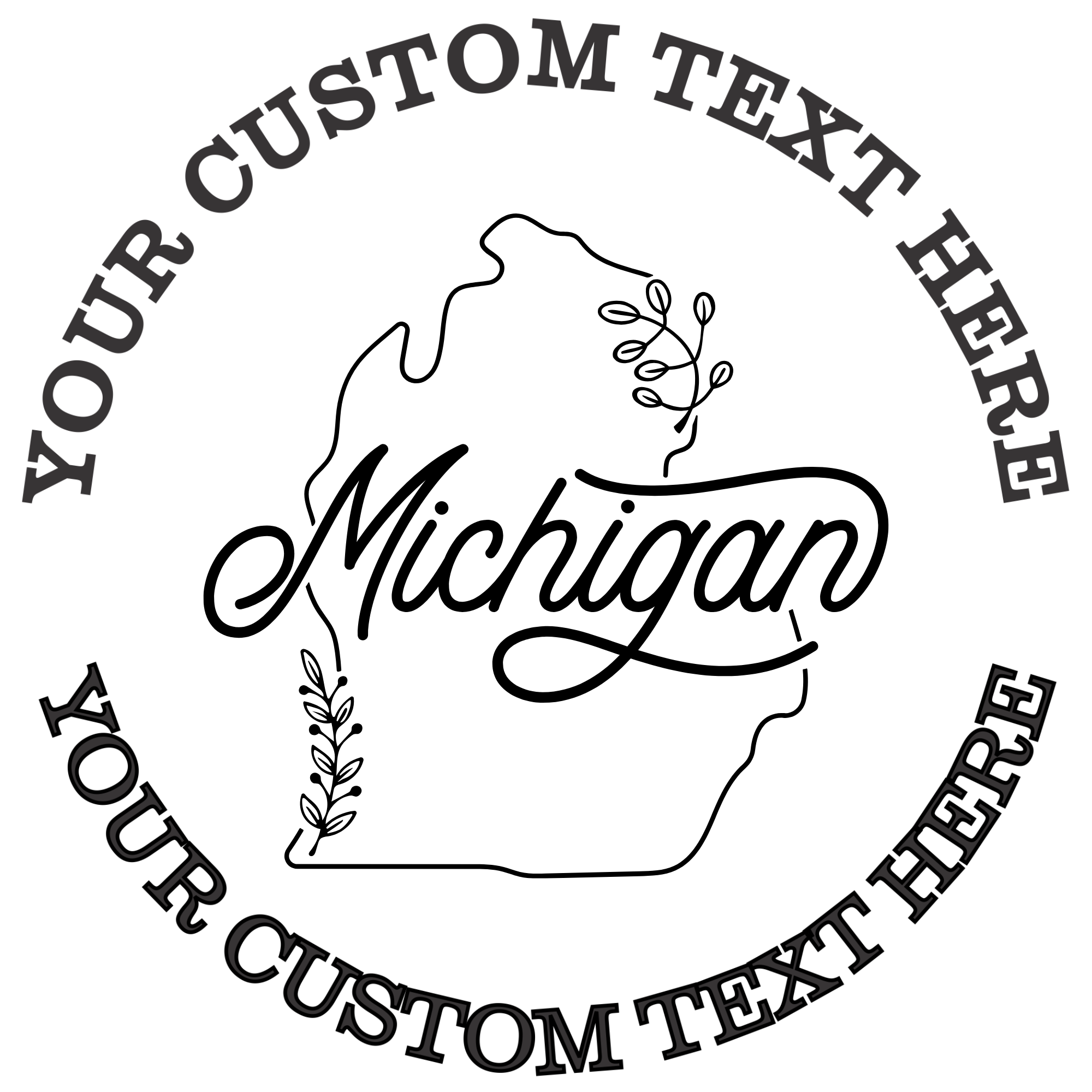 Floral Michigan state outline  Self-Inking Custom Rubber Stamp | Personalized Return Address Stamp | Name & Address Customizable | 1.6" In Diameter (SH-76528)