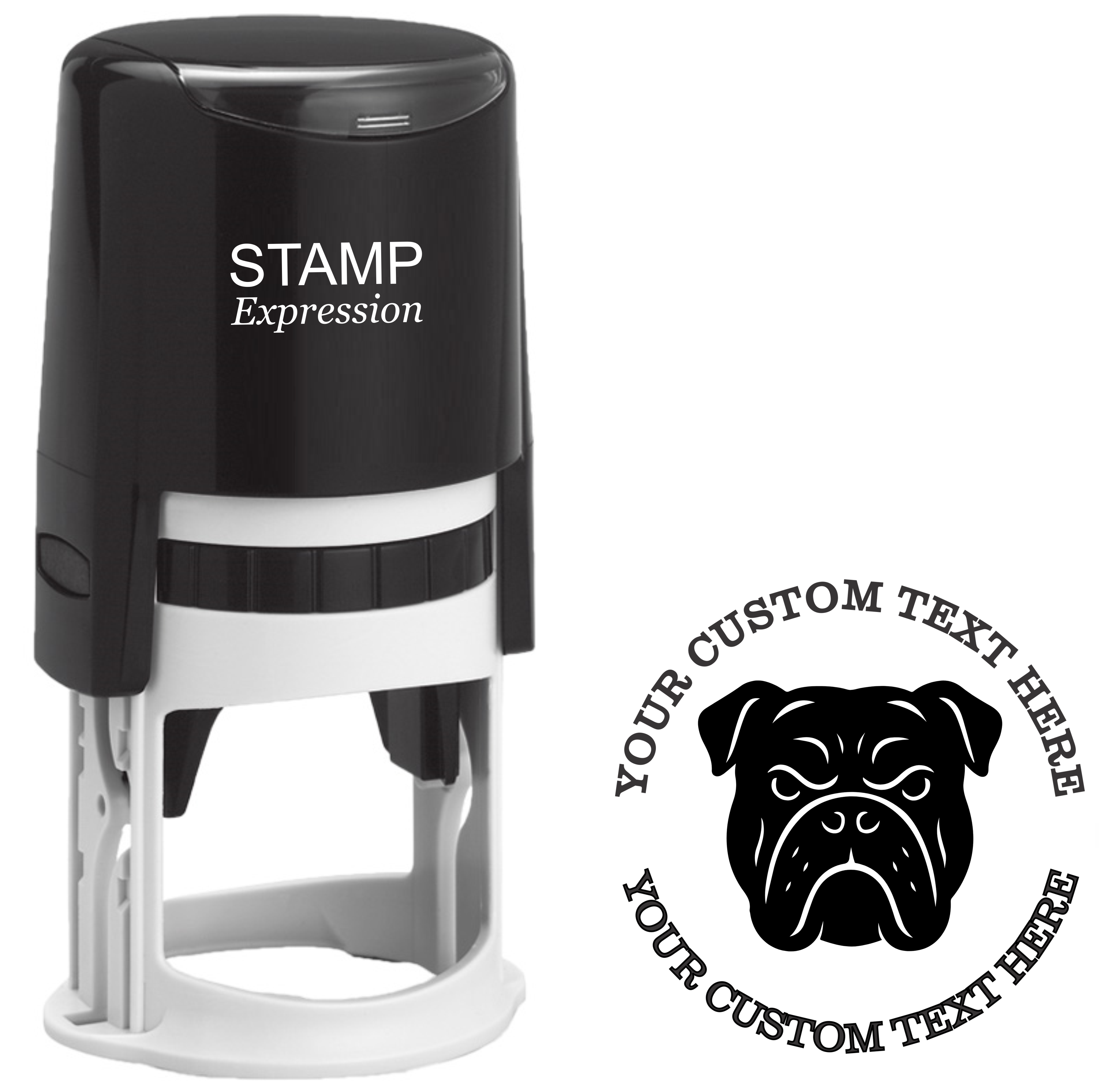 Angry bulldog face silhouette  Self-Inking Custom Rubber Stamp | Personalized Return Address Stamp | Name & Address Customizable | 1.6" In Diameter (SH-76533)