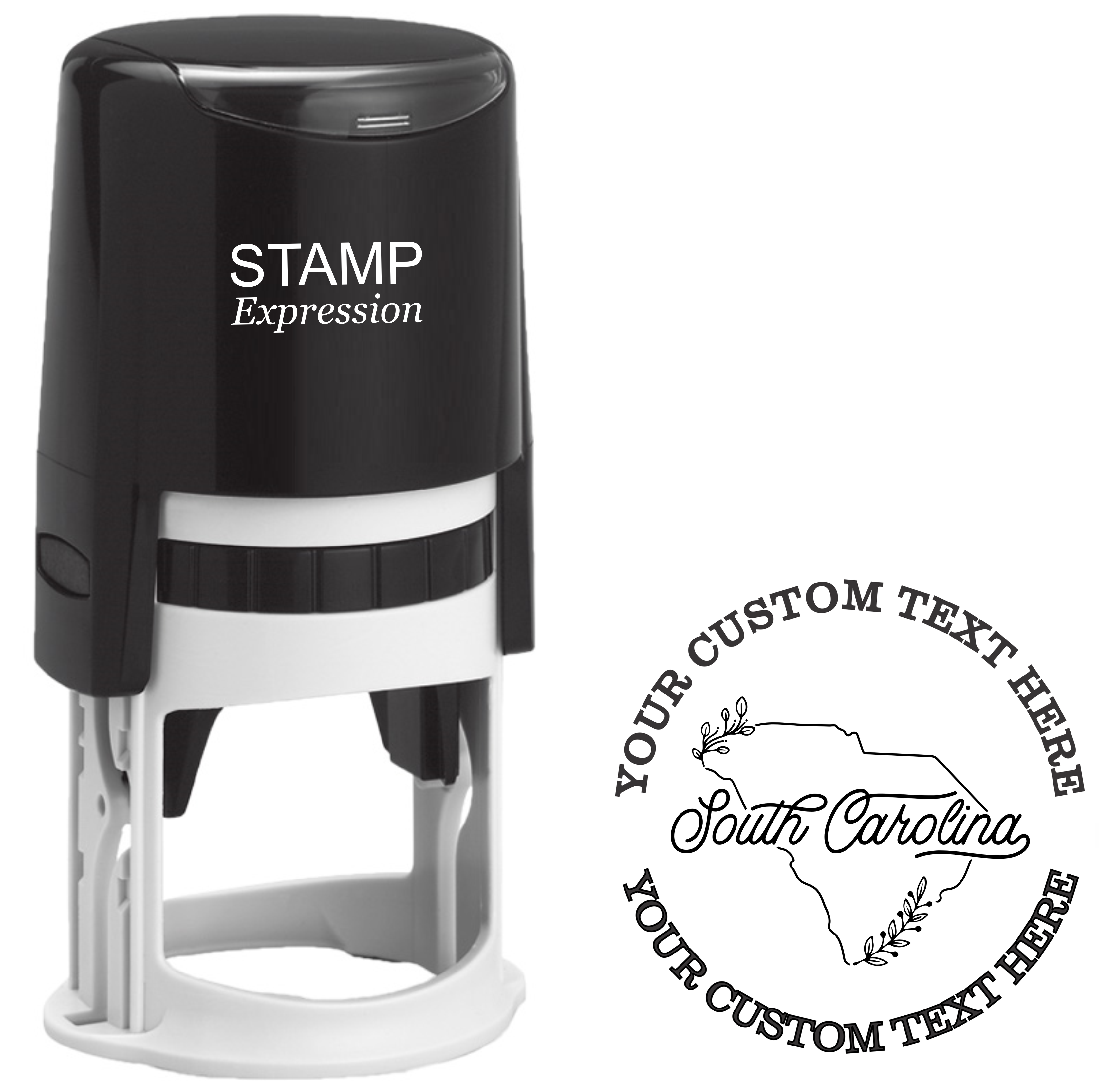 Floral  South Carolina state outline  Self-Inking Custom Rubber Stamp | Personalized Return Address Stamp | Name & Address Customizable | 1.6" In Diameter (SH-76536)