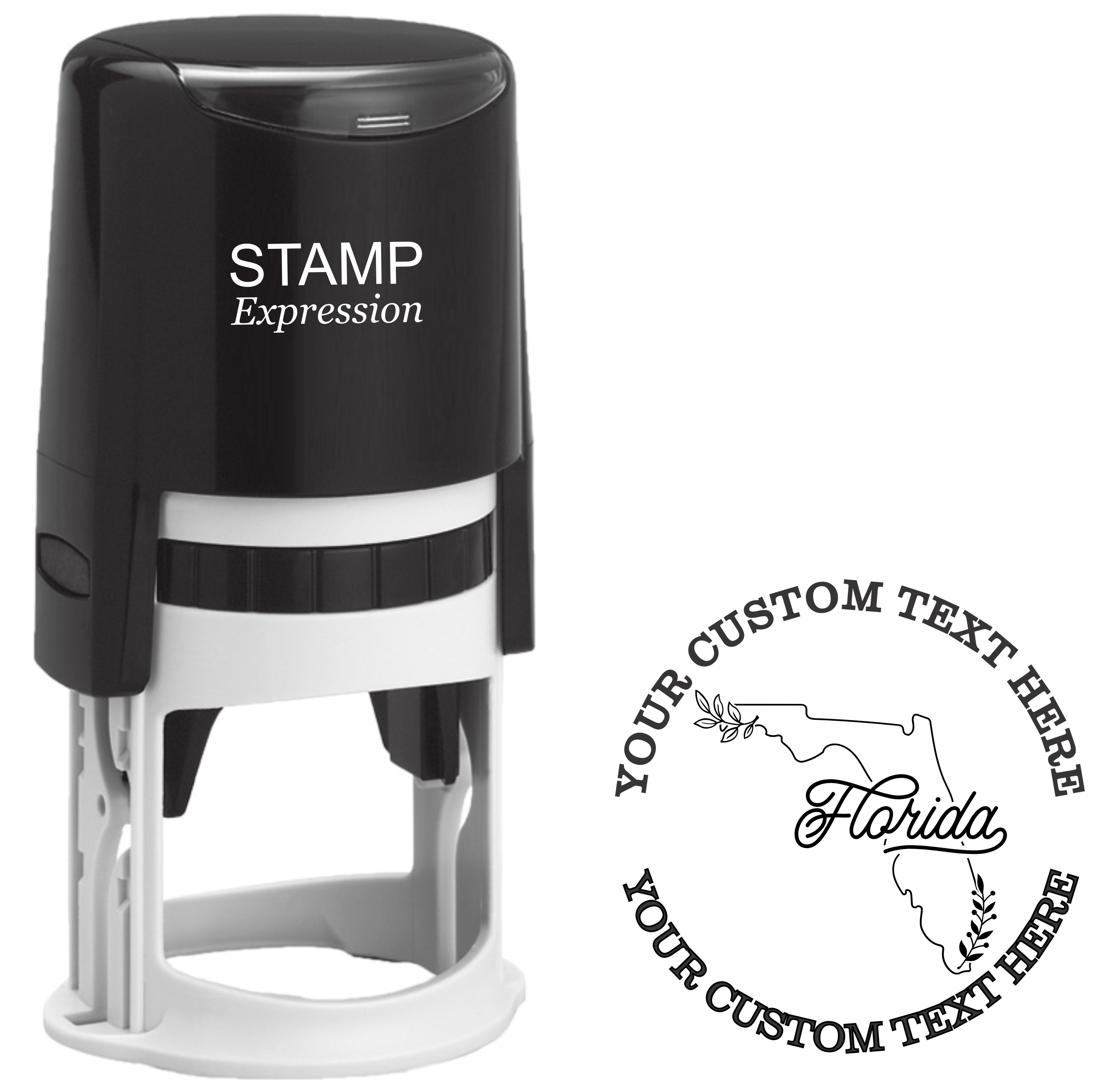 Floral Florida state outline  Self-Inking Custom Rubber Stamp | Personalized Return Address Stamp | Name & Address Customizable | 1.6" In Diameter (SH-76540)