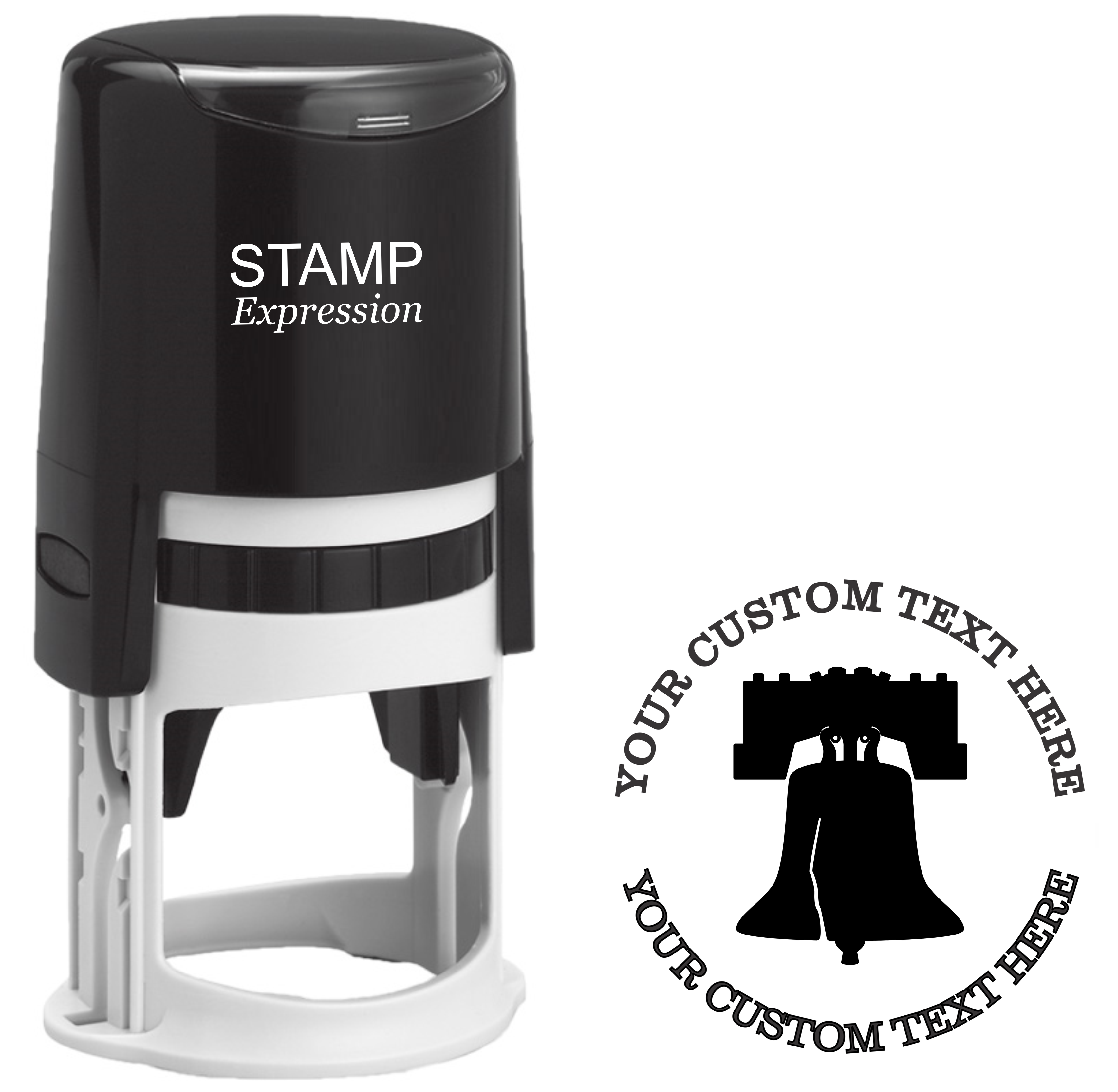 Liberty Bell silhouette  Self-Inking Custom Rubber Stamp | Personalized Return Address Stamp | Name & Address Customizable | 1.6" In Diameter (SH-76555)