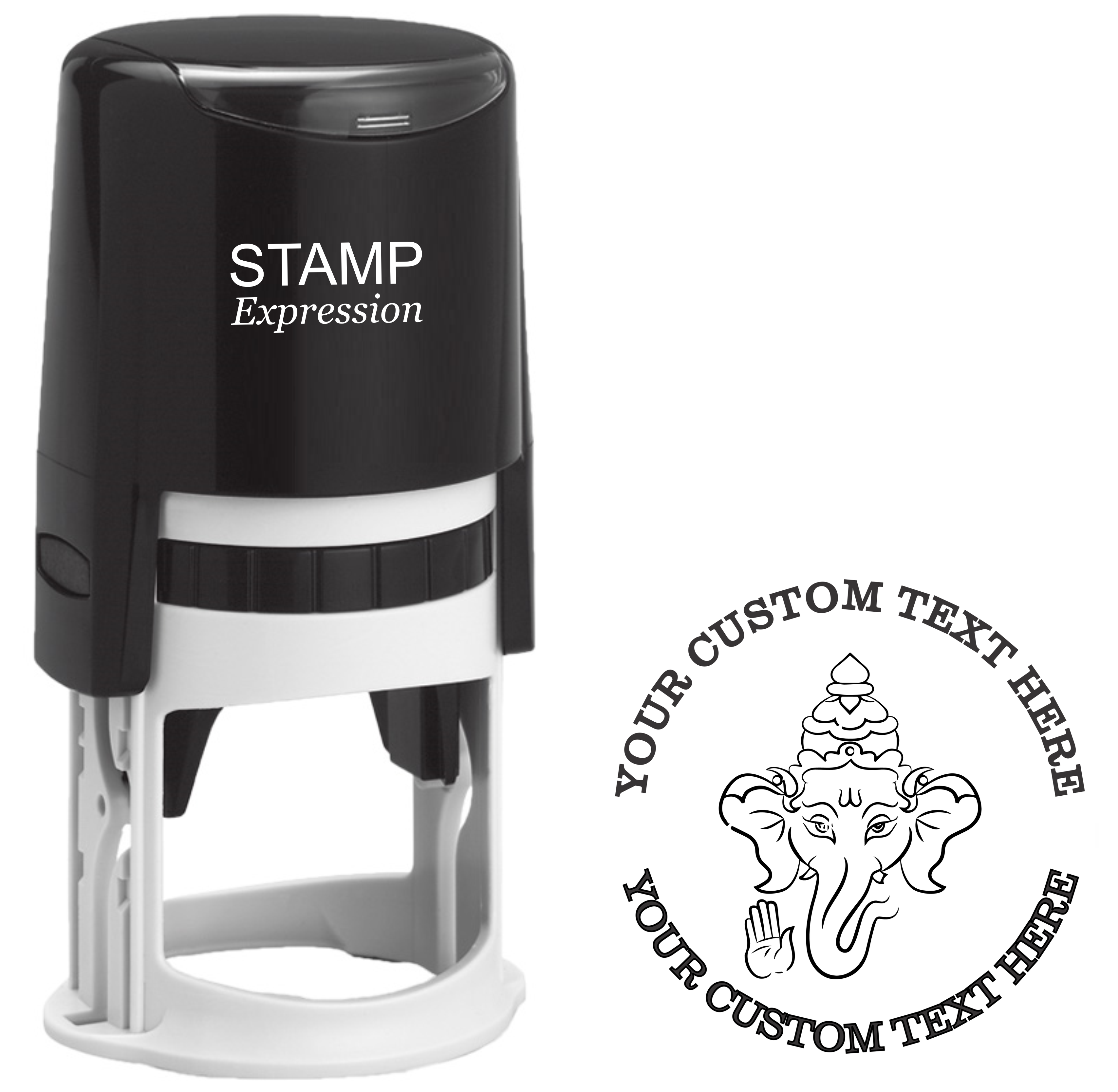Ganesha head outline  Self-Inking Custom Rubber Stamp | Personalized Return Address Stamp | Name & Address Customizable | 1.6" In Diameter (SH-76560)