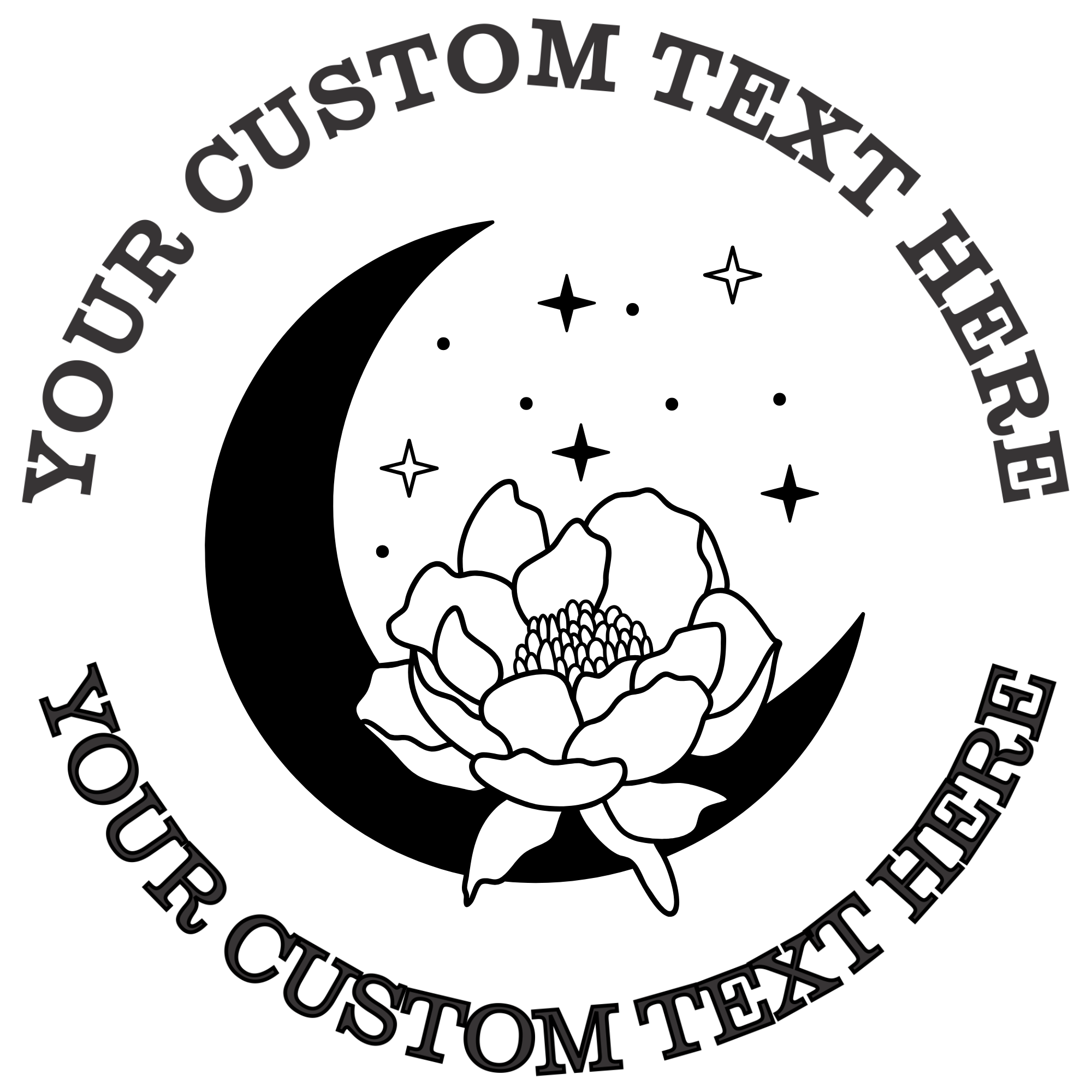 Crescent moon silhouette with large magnolia flower Celestial Boho  Self-Inking Custom Rubber Stamp | Personalized Return Address Stamp | Name & Address Customizable | 1.6" In Diameter (SH-76561)