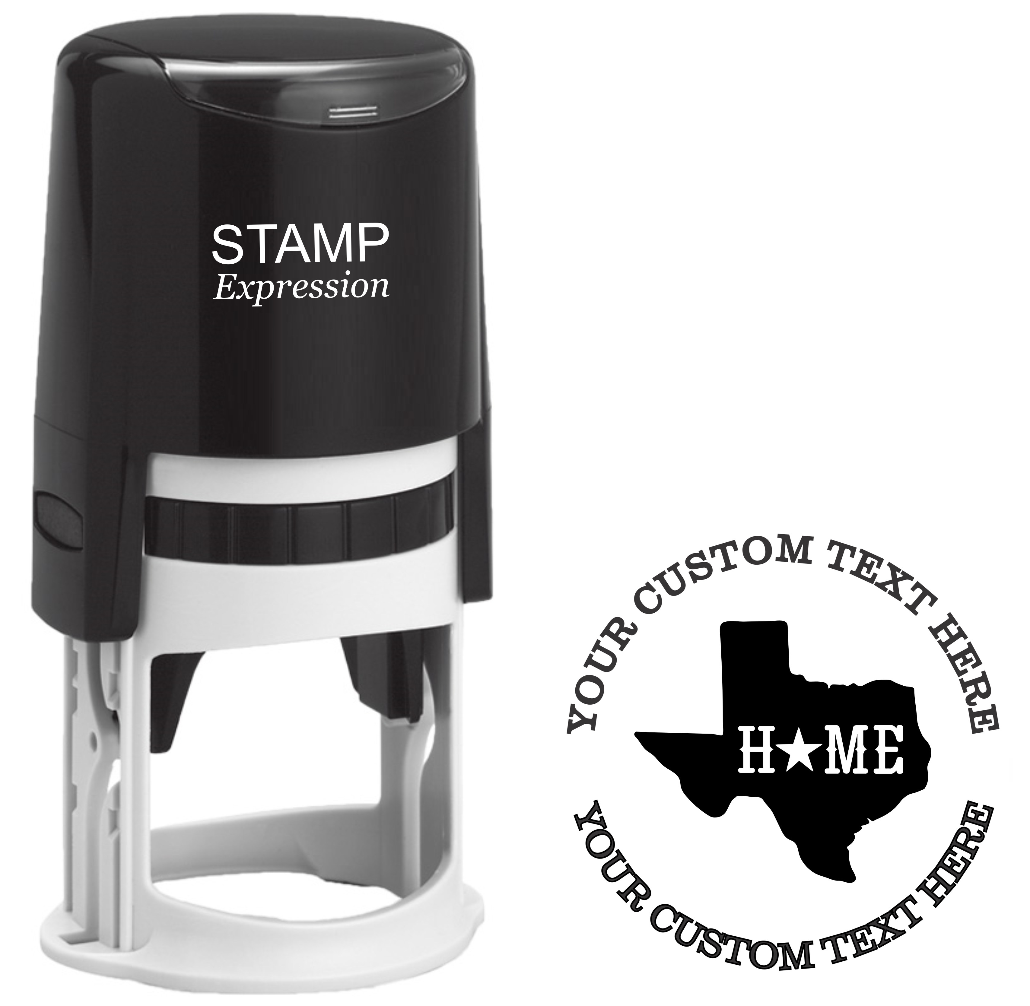 State of Texas silhouette with home and the star  Self-Inking Custom Rubber Stamp | Personalized Return Address Stamp | Name & Address Customizable | 1.6" In Diameter (SH-76566)