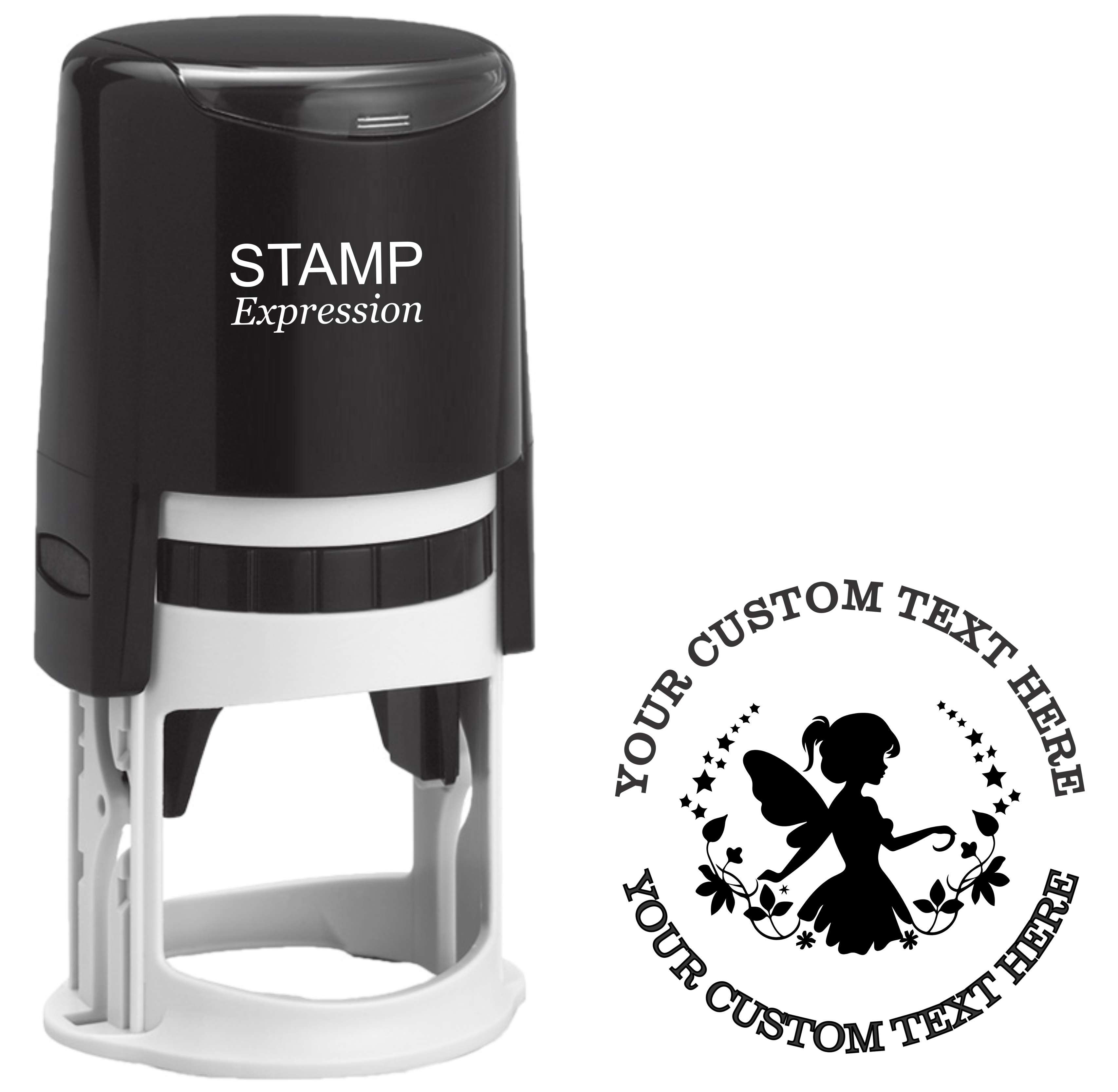 Cute fairy inside a floral circle  Self-Inking Custom Rubber Stamp | Personalized Return Address Stamp | Name & Address Customizable | 1.6" In Diameter (SH-76579)