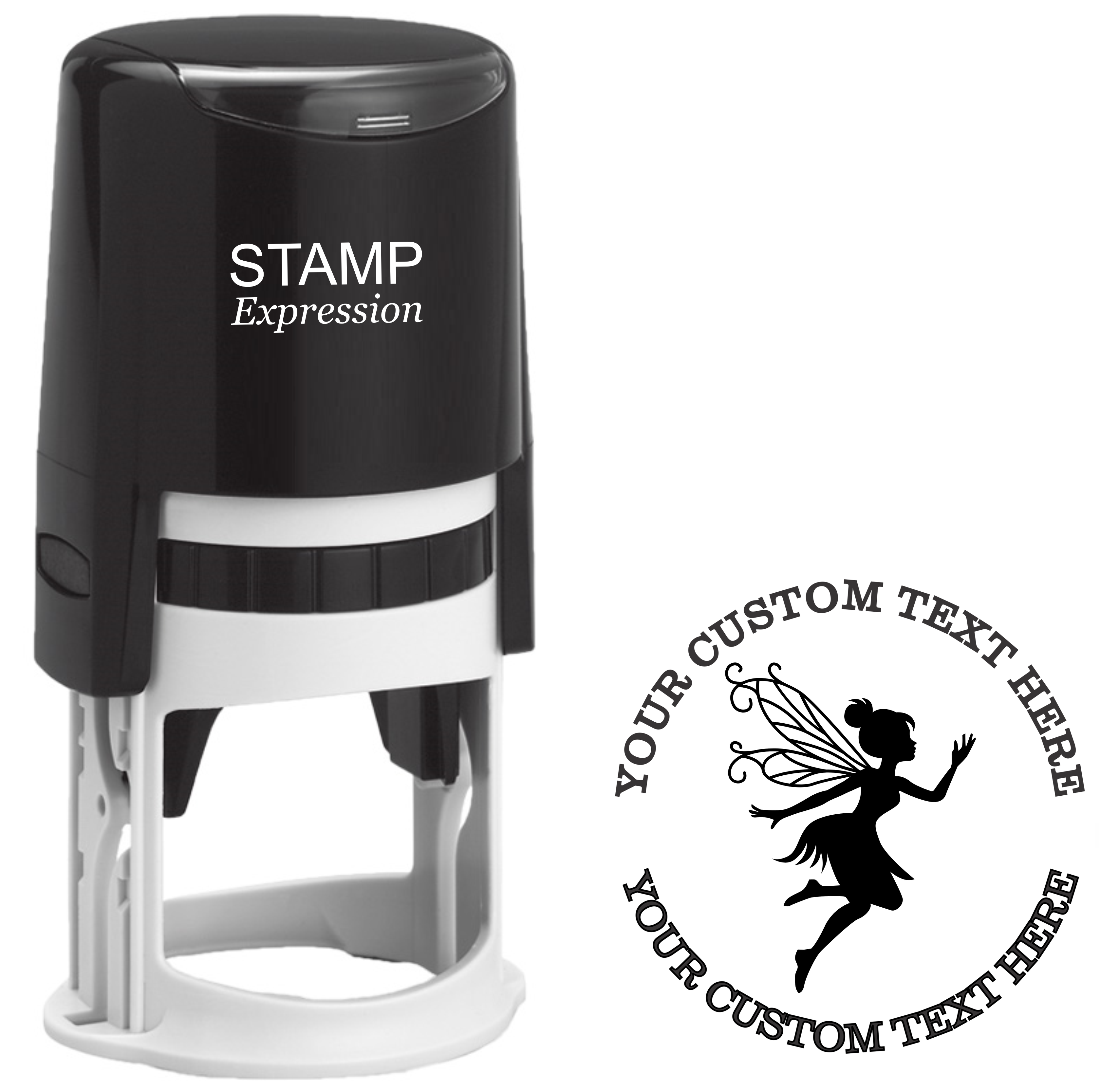 Flying fairy with ornate wings  Self-Inking Custom Rubber Stamp | Personalized Return Address Stamp | Name & Address Customizable | 1.6" In Diameter (SH-76580)
