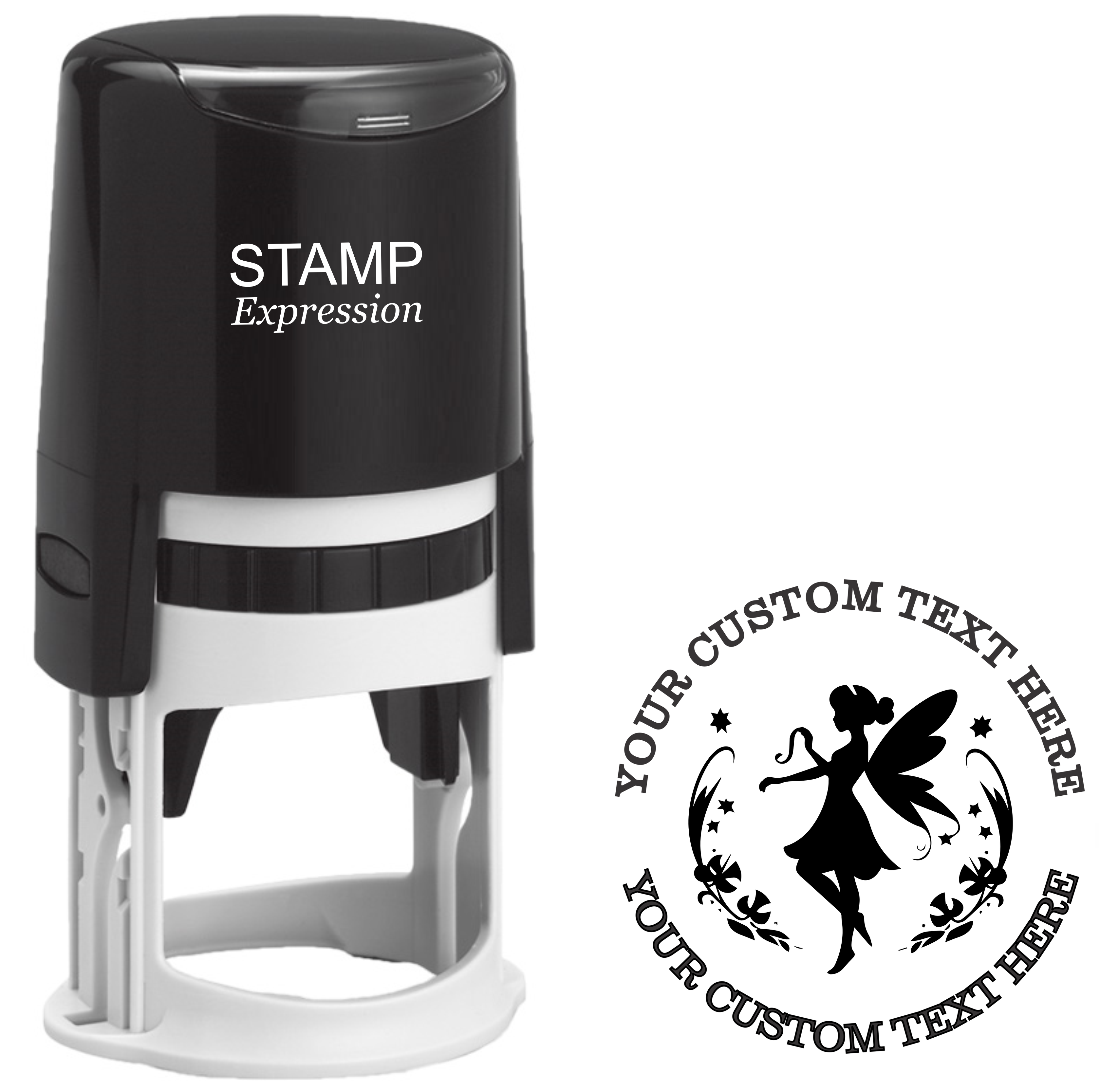 Gorgeous fairy with leaf circle  Self-Inking Custom Rubber Stamp | Personalized Return Address Stamp | Name & Address Customizable | 1.6" In Diameter (SH-76581)