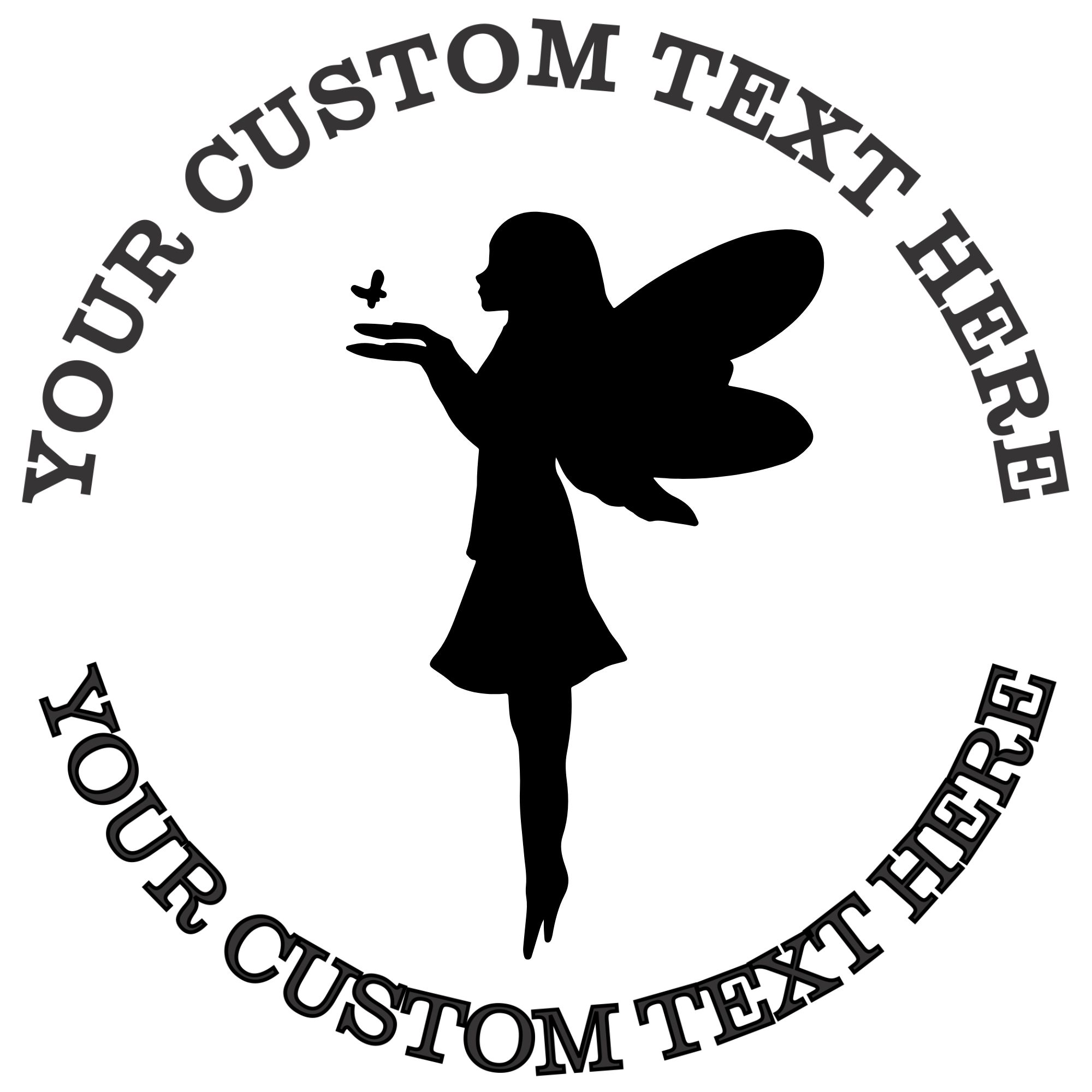Cute fairy standing on her tippy toes with butterfly  Self-Inking Custom Rubber Stamp | Personalized Return Address Stamp | Name & Address Customizable | 1.6" In Diameter (SH-76582)