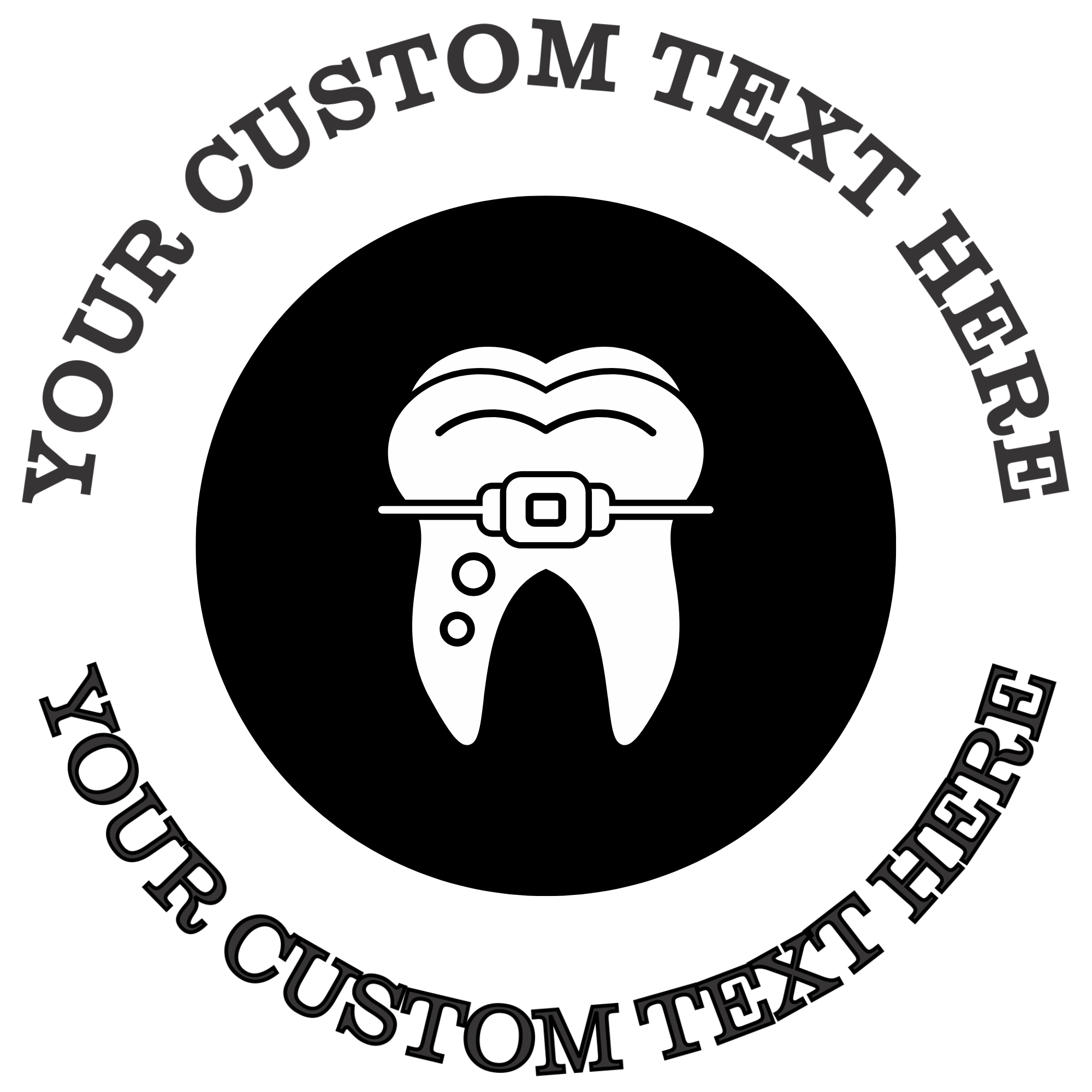 Tooth with brace in a dark circle  Self-Inking Custom Rubber Stamp | Personalized Return Address Stamp | Name & Address Customizable | 1.6" In Diameter (SH-76584)