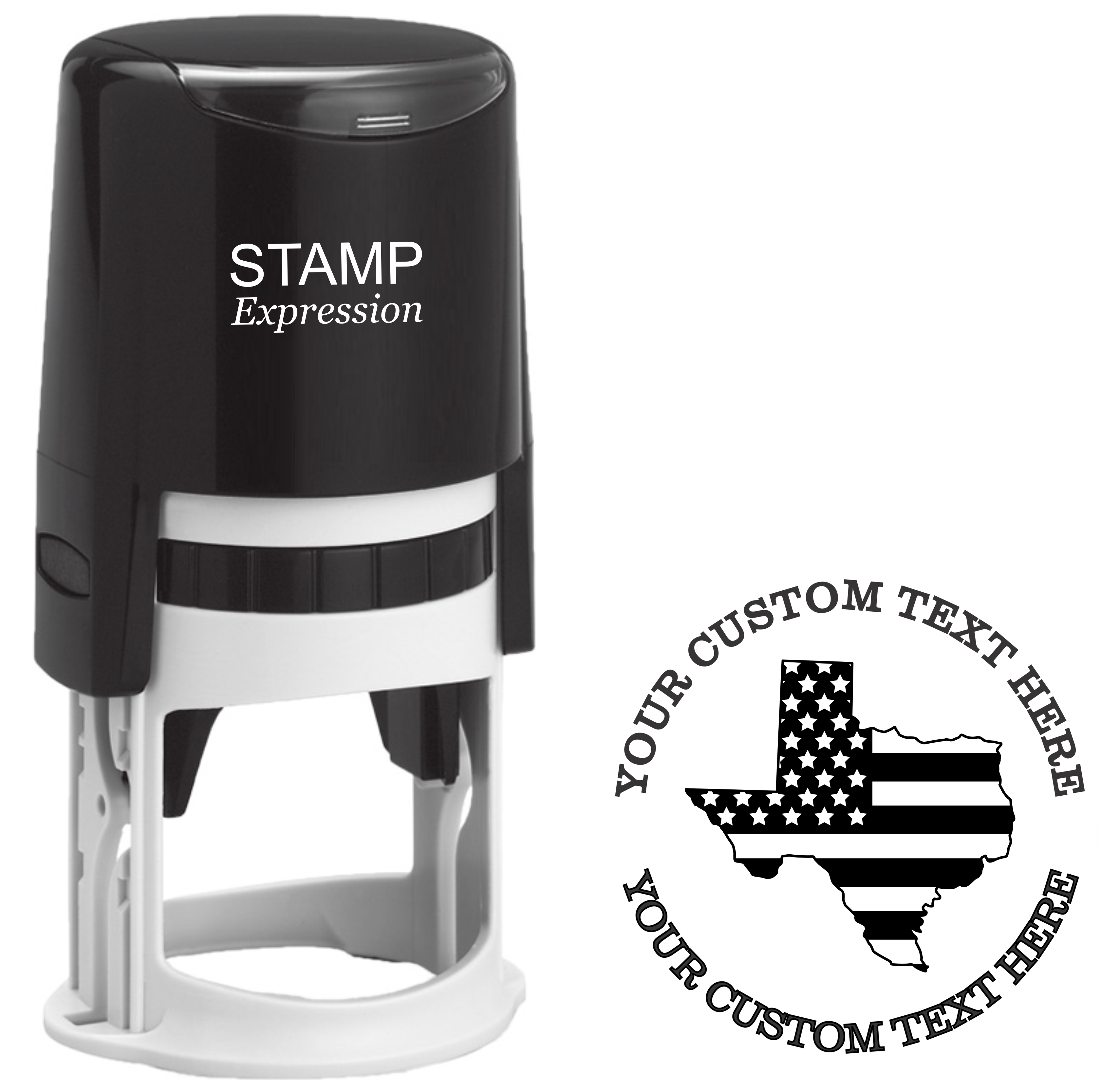 State of Texas outline with flag  Self-Inking Custom Rubber Stamp | Personalized Return Address Stamp | Name & Address Customizable | 1.6" In Diameter (SH-76588)