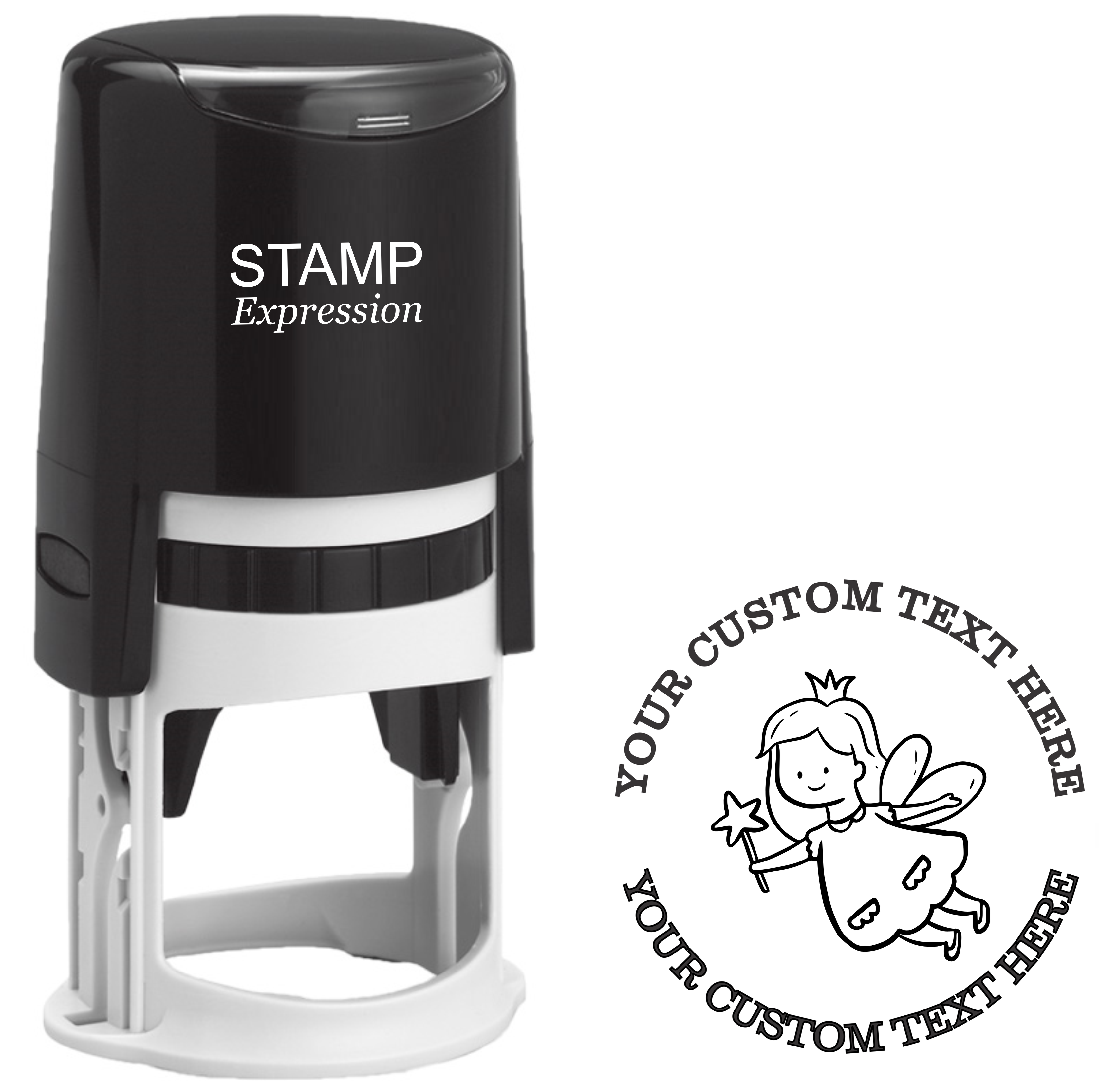 Adorable flying baby fairy outline  Self-Inking Custom Rubber Stamp | Personalized Return Address Stamp | Name & Address Customizable | 1.6" In Diameter (SH-76592)