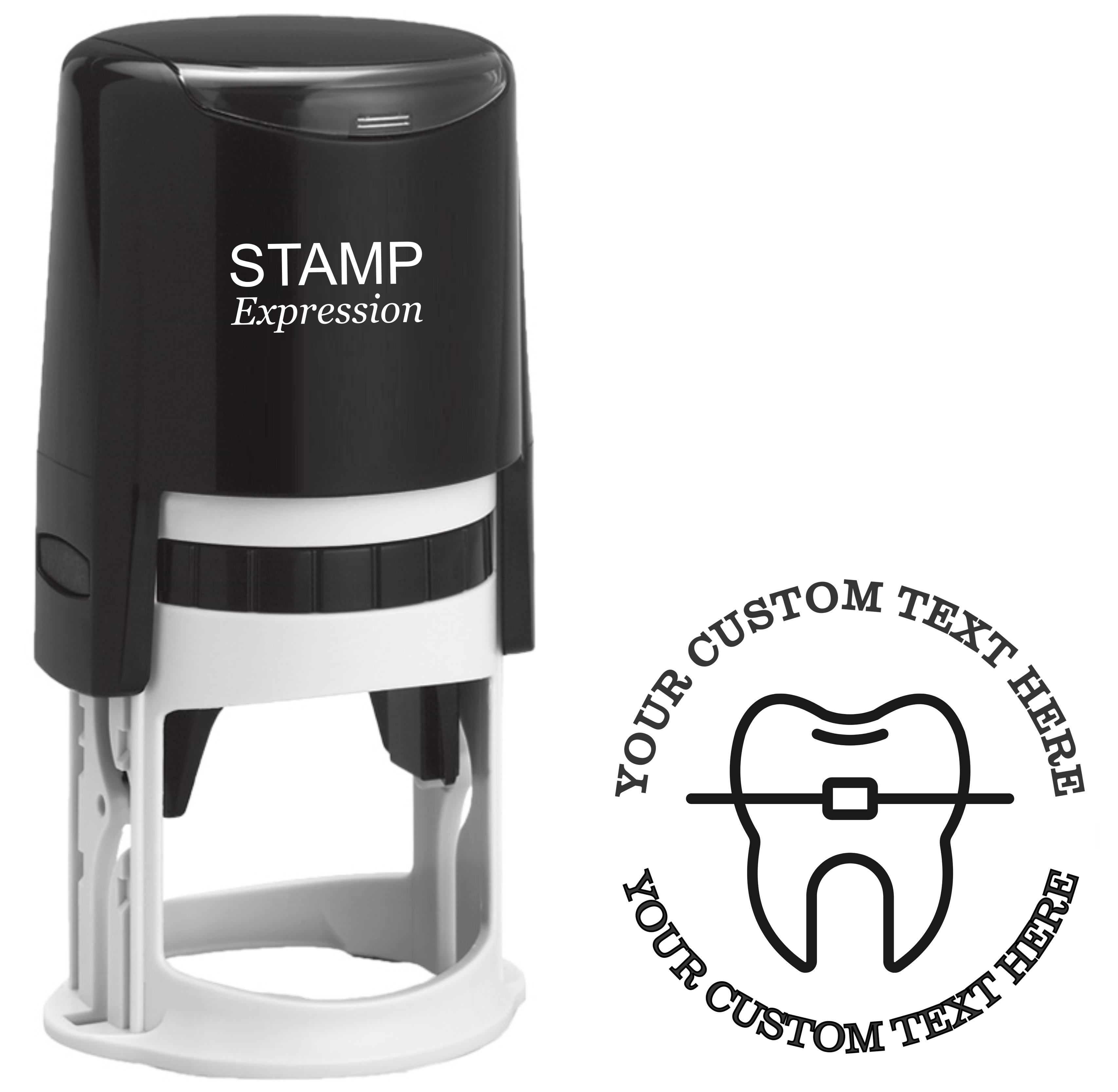 Tooth and a brace outline dentist  Self-Inking Custom Rubber Stamp | Personalized Return Address Stamp | Name & Address Customizable | 1.6" In Diameter (SH-76593)