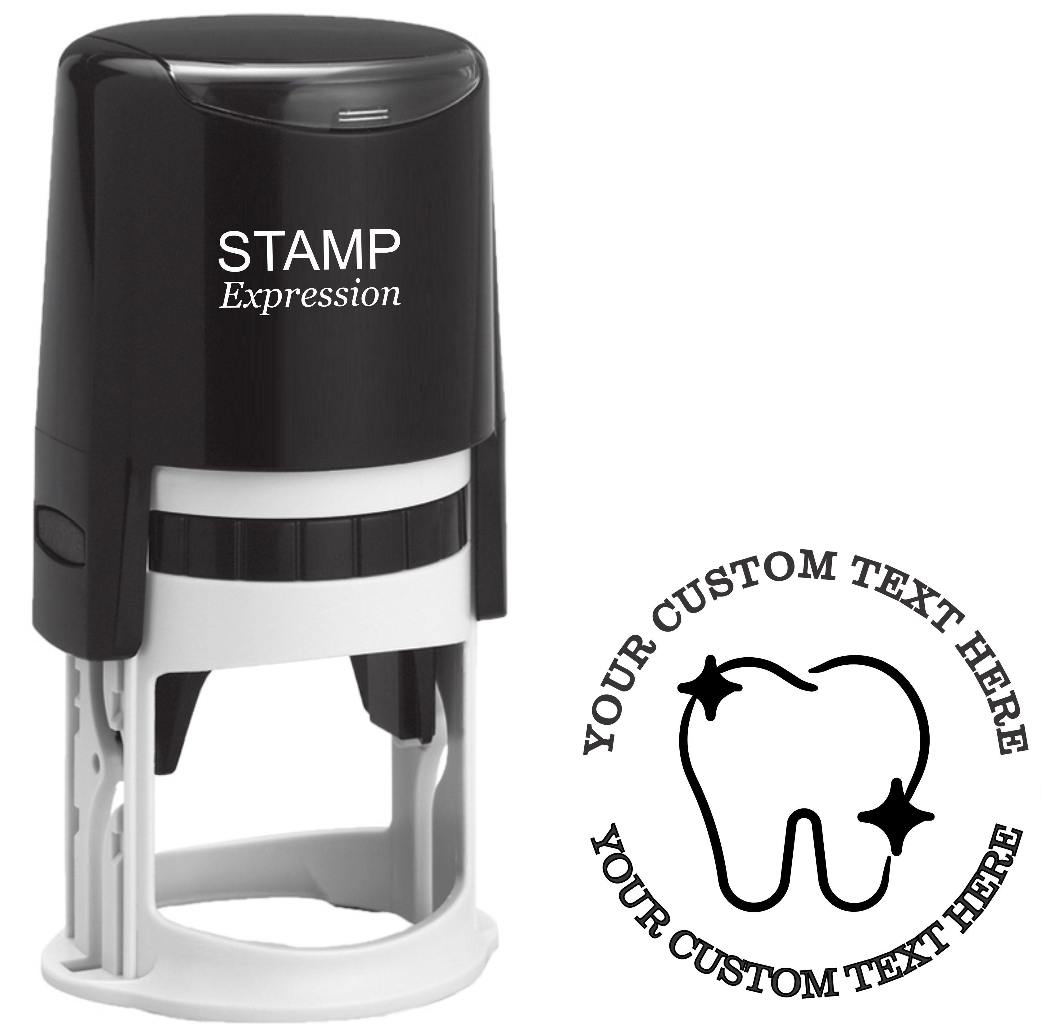 Sparkling tooth outline  Self-Inking Custom Rubber Stamp | Personalized Return Address Stamp | Name & Address Customizable | 1.6" In Diameter (SH-76594)