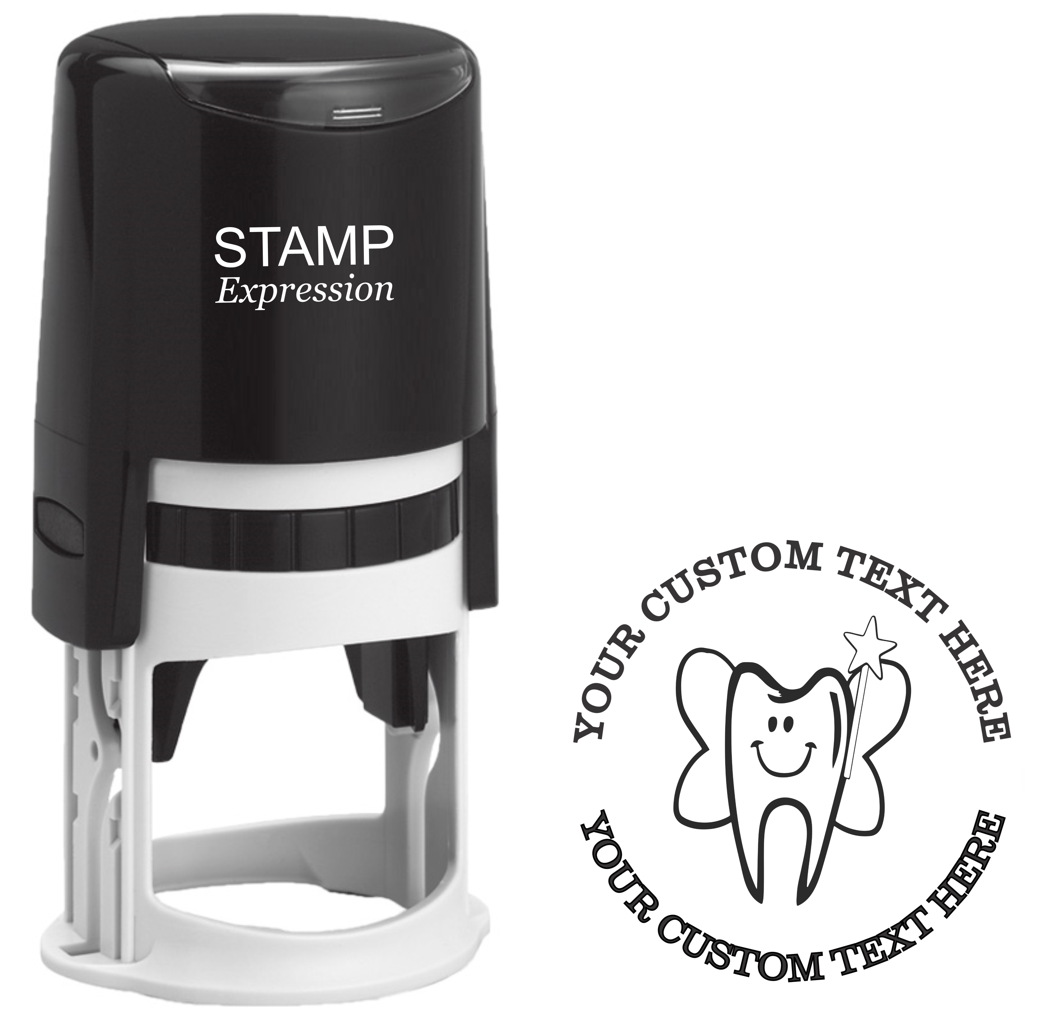 Funny tooth with fairy wings and magic wand dentist  Self-Inking Custom Rubber Stamp | Personalized Return Address Stamp | Name & Address Customizable | 1.6" In Diameter (SH-76595)