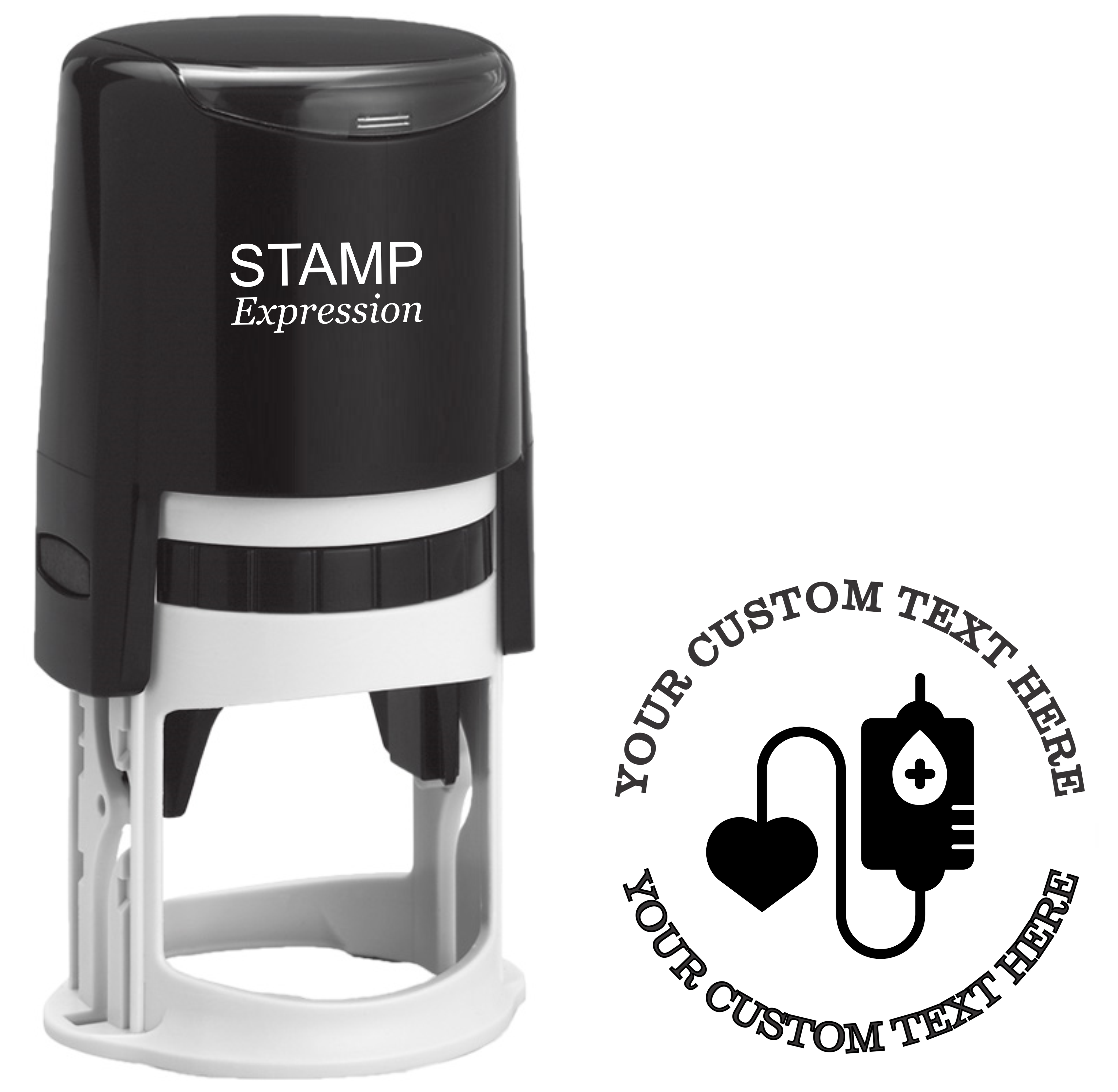 Blood donation bag with a heart  Self-Inking Custom Rubber Stamp | Personalized Return Address Stamp | Name & Address Customizable | 1.6" In Diameter (SH-76596)