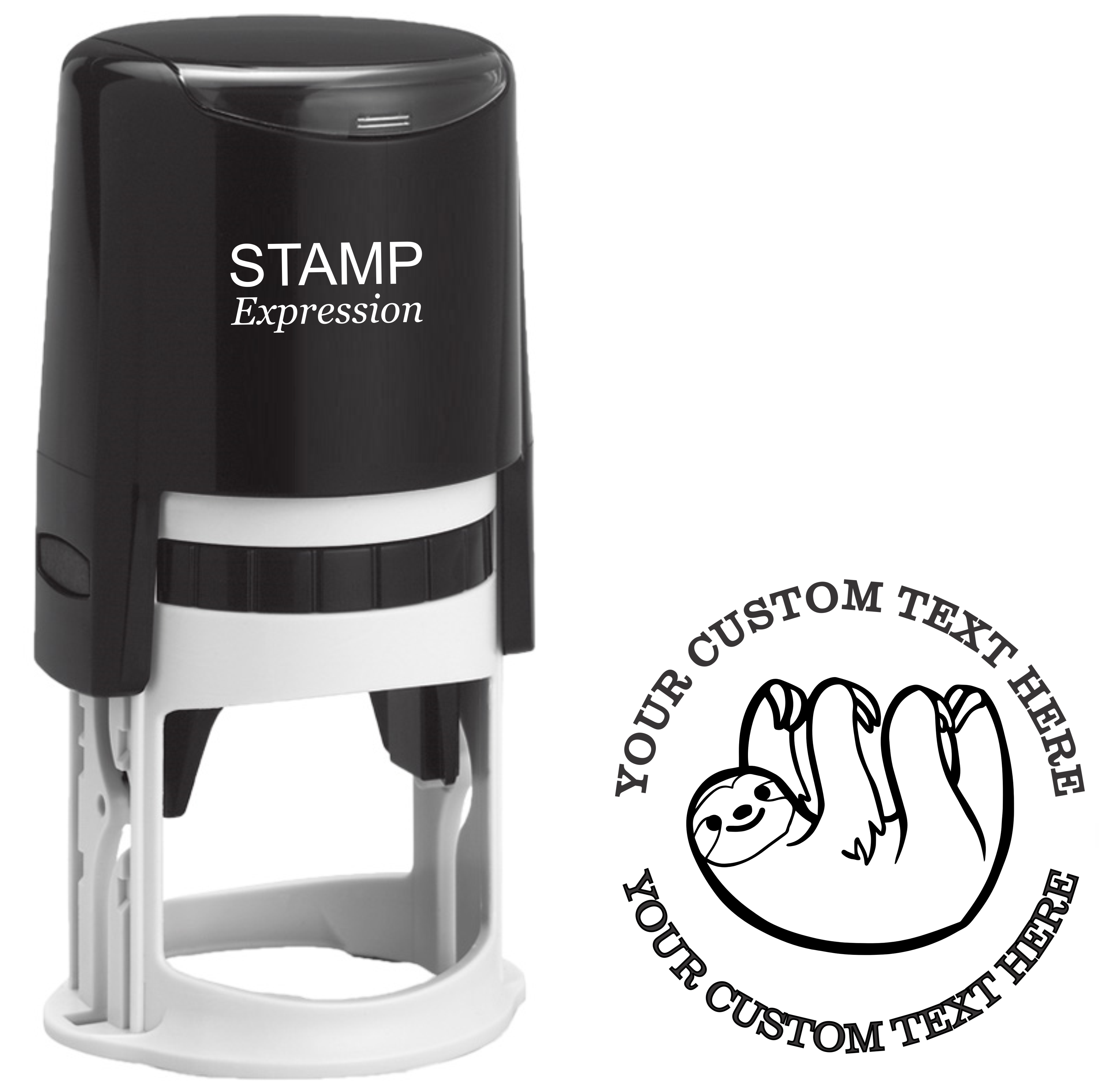 Hanging sloth outline  Self-Inking Custom Rubber Stamp | Personalized Return Address Stamp | Name & Address Customizable | 1.6" In Diameter (SH-76603)