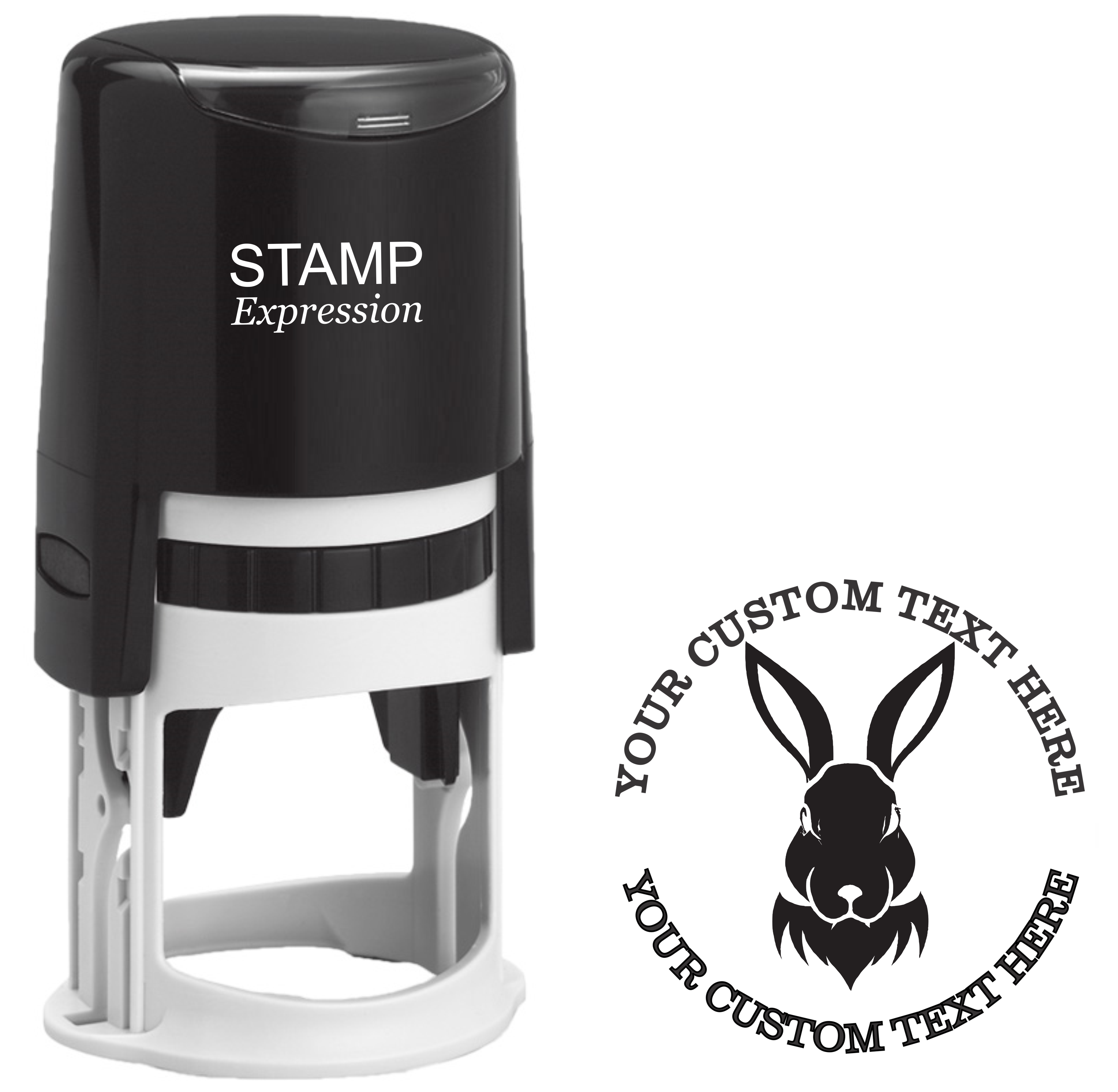 Rabbit silhouette  Self-Inking Custom Rubber Stamp | Personalized Return Address Stamp | Name & Address Customizable | 1.6" In Diameter (SH-76607)