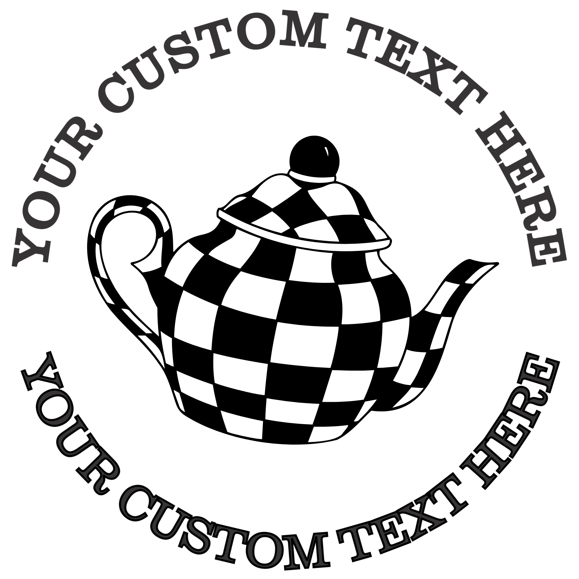 Checkered teapot  Self-Inking Custom Rubber Stamp | Personalized Return Address Stamp | Name & Address Customizable | 1.6" In Diameter (SH-76609)