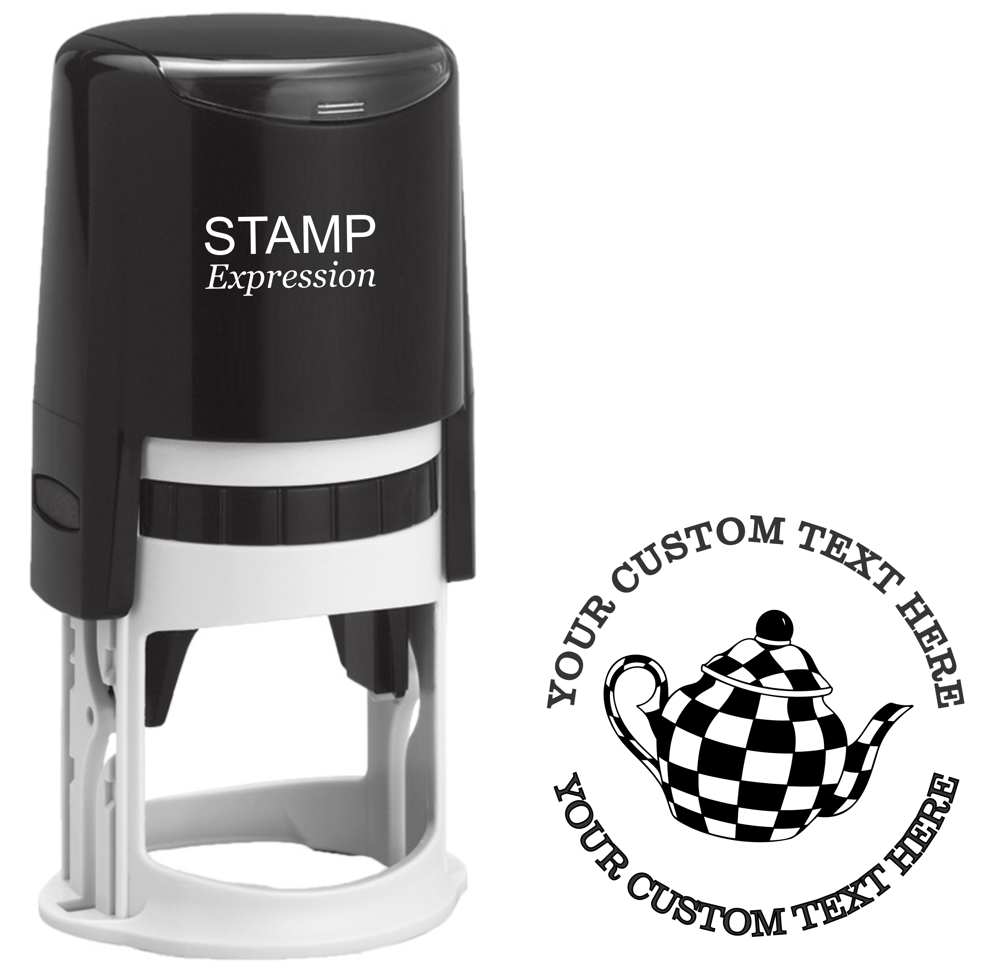 Checkered teapot  Self-Inking Custom Rubber Stamp | Personalized Return Address Stamp | Name & Address Customizable | 1.6" In Diameter (SH-76609)