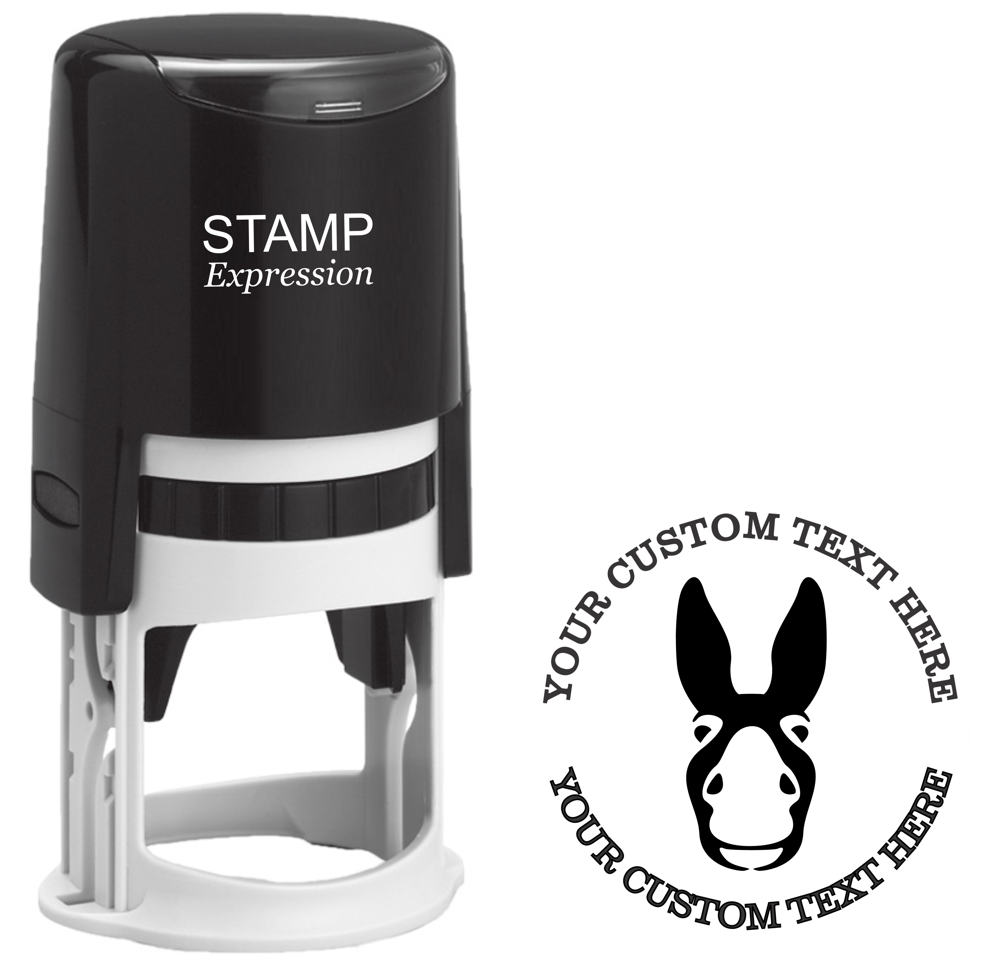 Donkey face silhouette  Self-Inking Custom Rubber Stamp | Personalized Return Address Stamp | Name & Address Customizable | 1.6" In Diameter (SH-76615)
