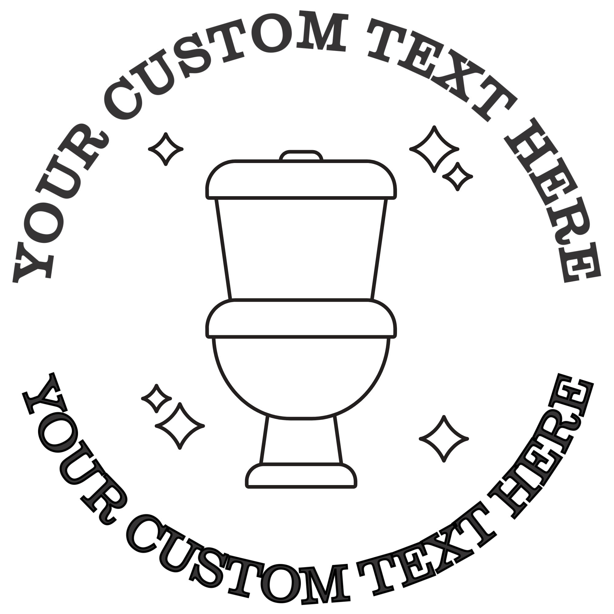Sparkling clean toilet outline  Self-Inking Custom Rubber Stamp | Personalized Return Address Stamp | Name & Address Customizable | 1.6" In Diameter (SH-76619)