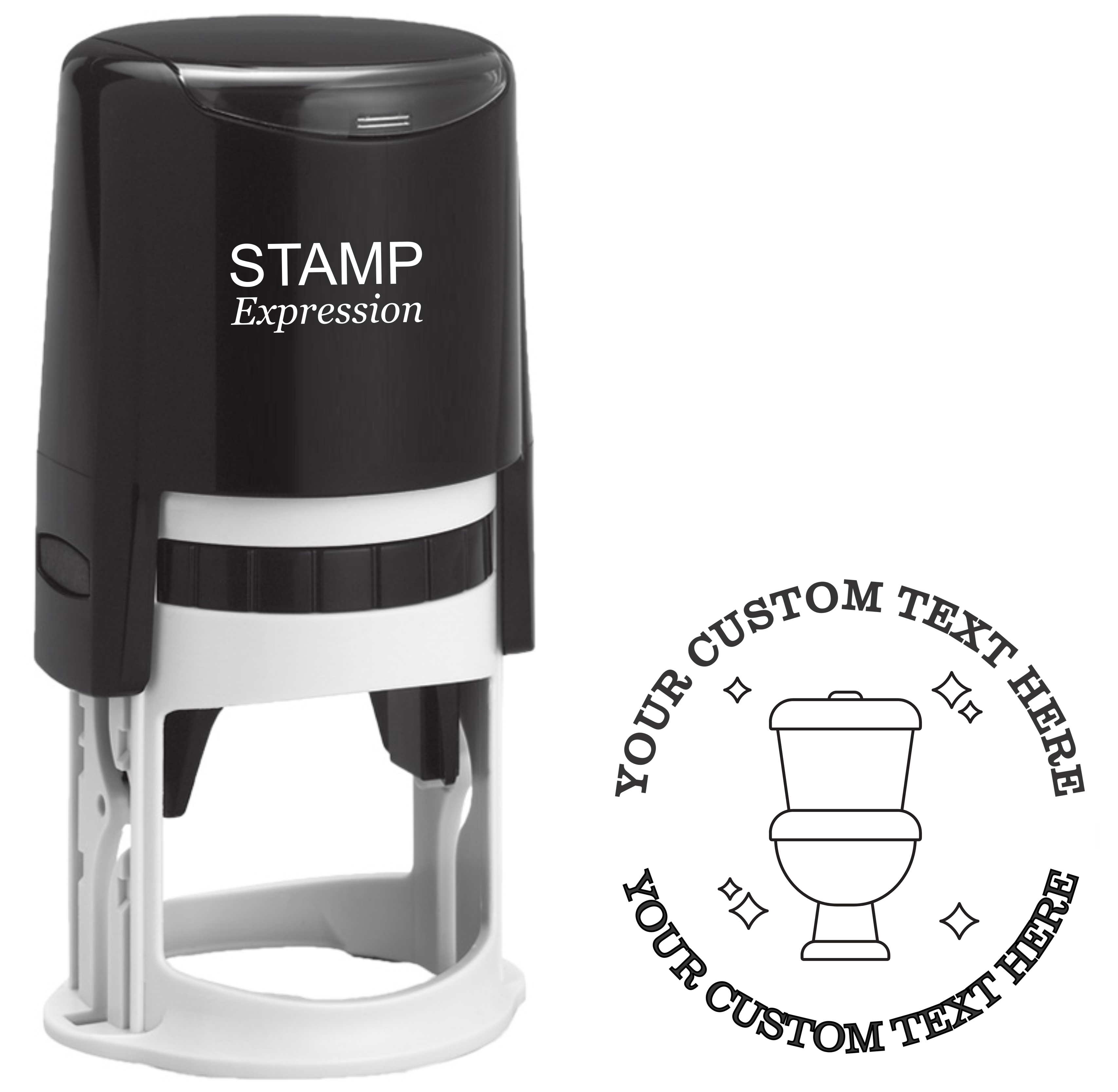 Sparkling clean toilet outline  Self-Inking Custom Rubber Stamp | Personalized Return Address Stamp | Name & Address Customizable | 1.6" In Diameter (SH-76619)