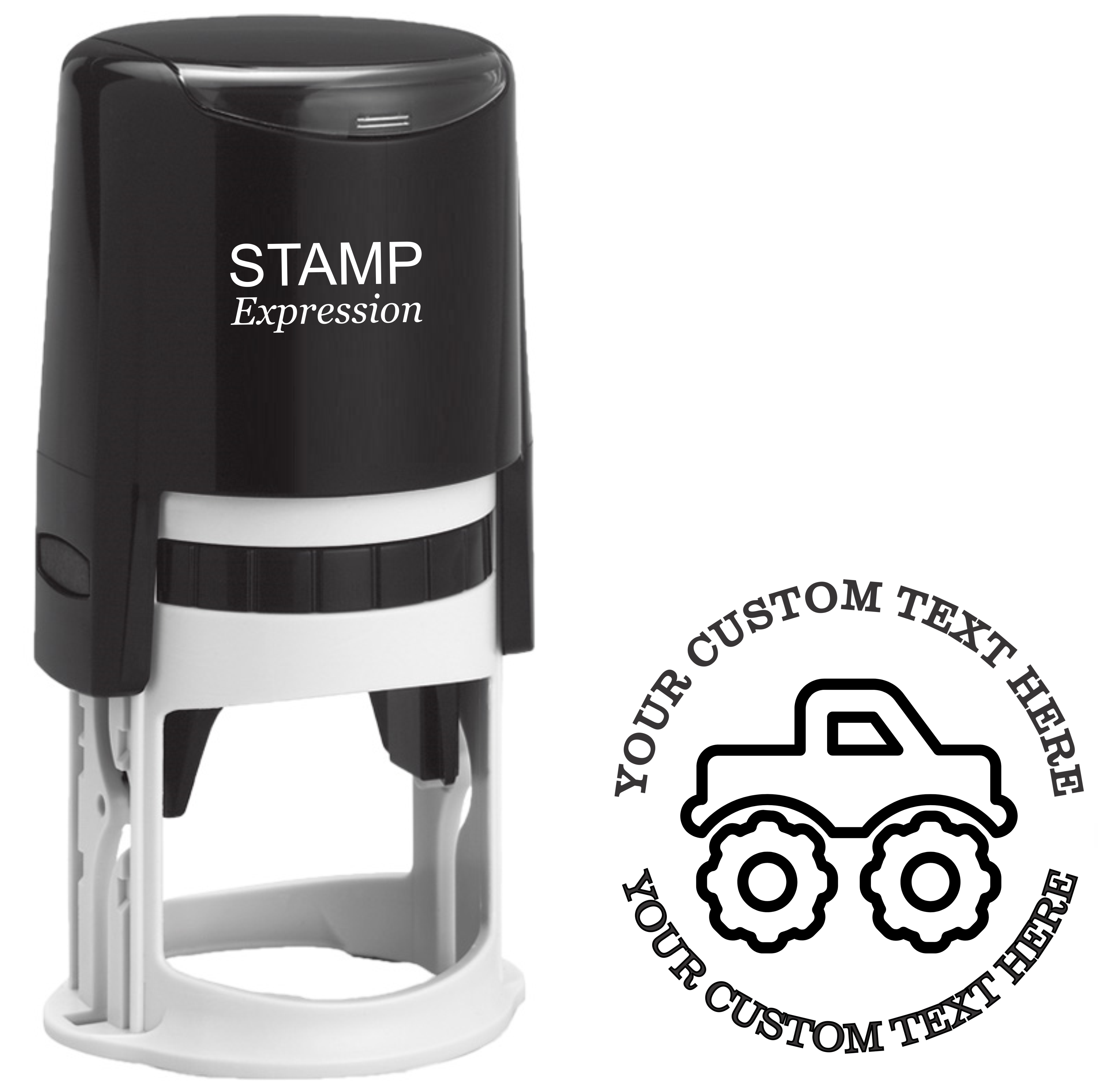 Monster truck outline  Self-Inking Custom Rubber Stamp | Personalized Return Address Stamp | Name & Address Customizable | 1.6" In Diameter (SH-76621)