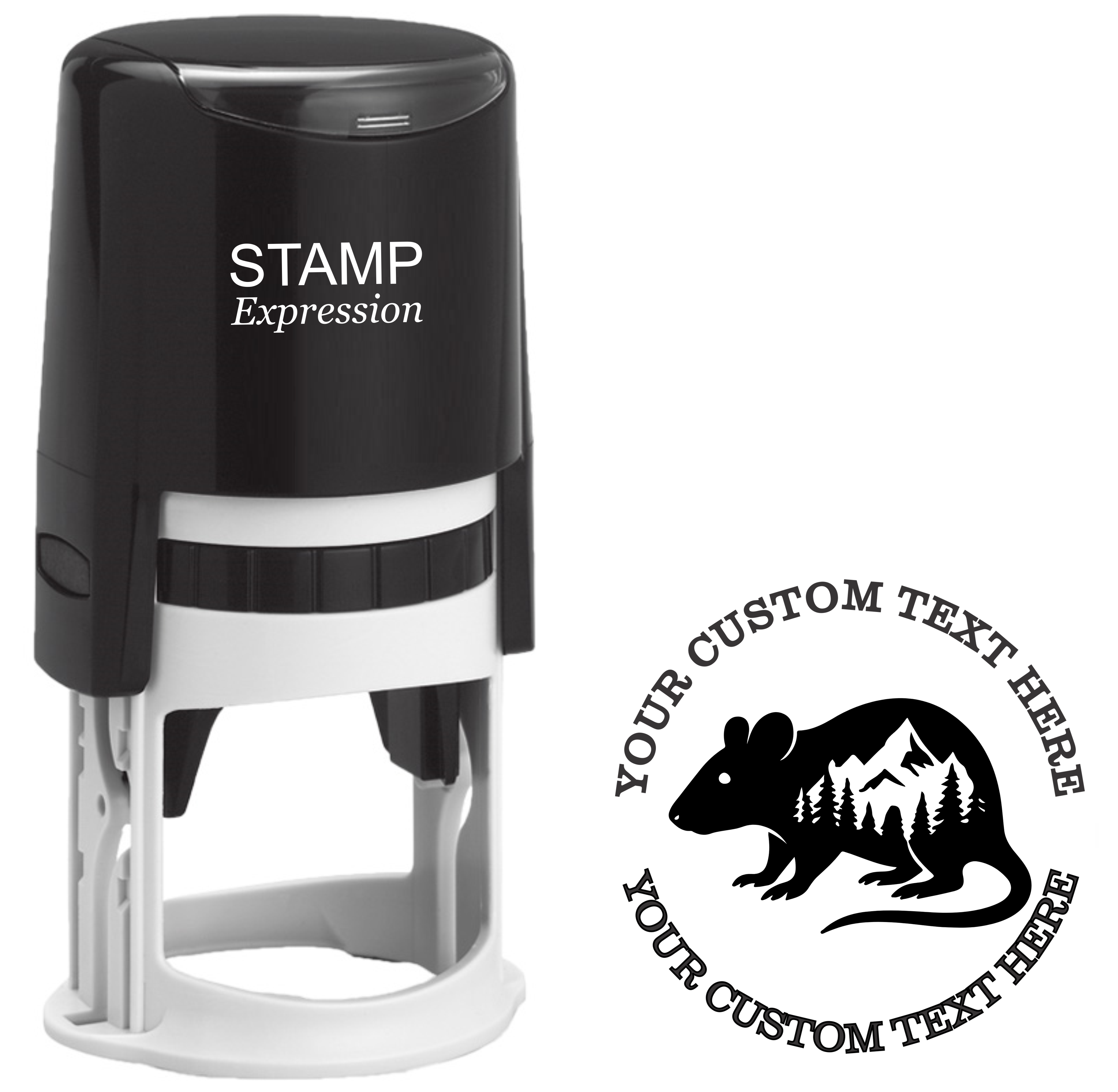 Rat with mountains silhouette  Self-Inking Custom Rubber Stamp | Personalized Return Address Stamp | Name & Address Customizable | 1.6" In Diameter (SH-76622)
