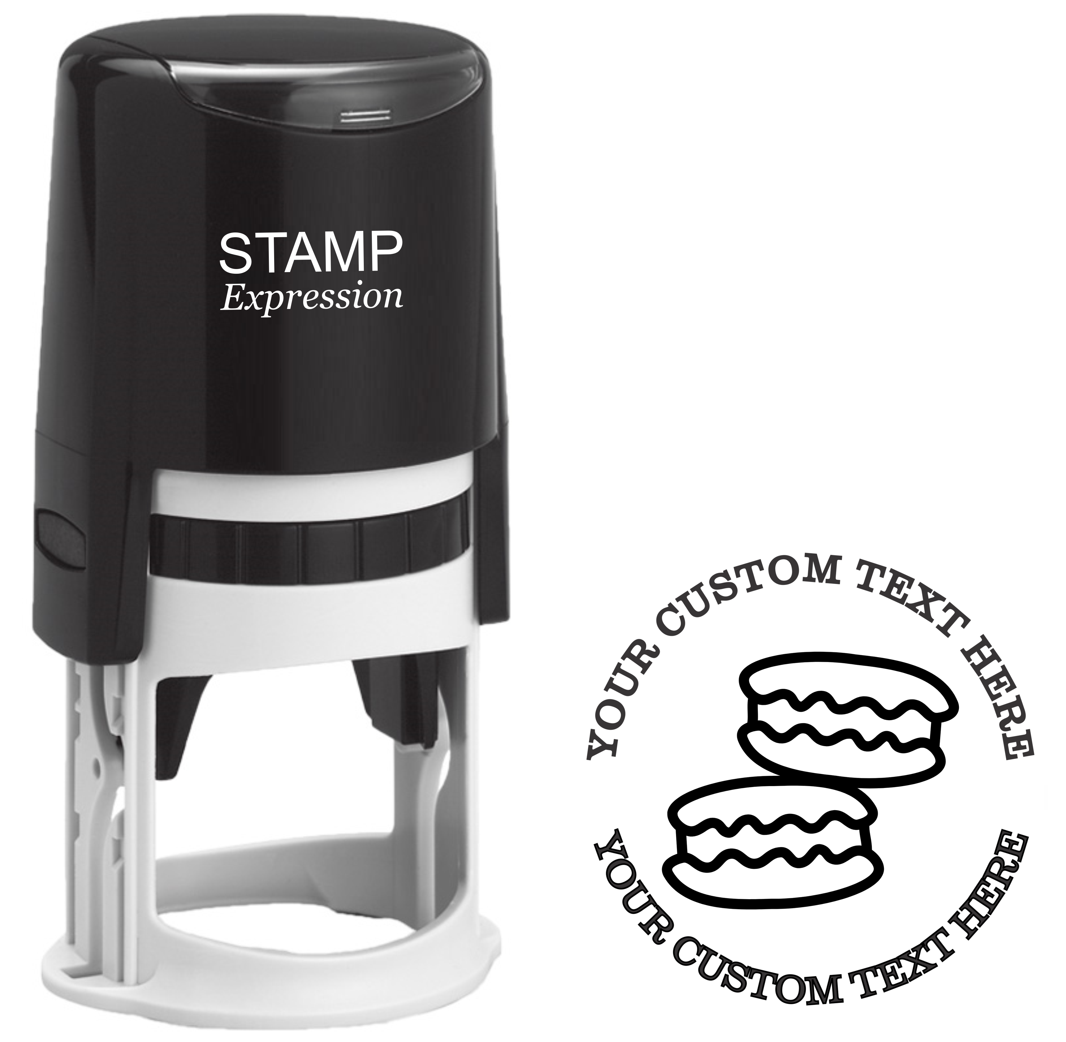 Two macaroons outline  Self-Inking Custom Rubber Stamp | Personalized Return Address Stamp | Name & Address Customizable | 1.6" In Diameter (SH-76623)