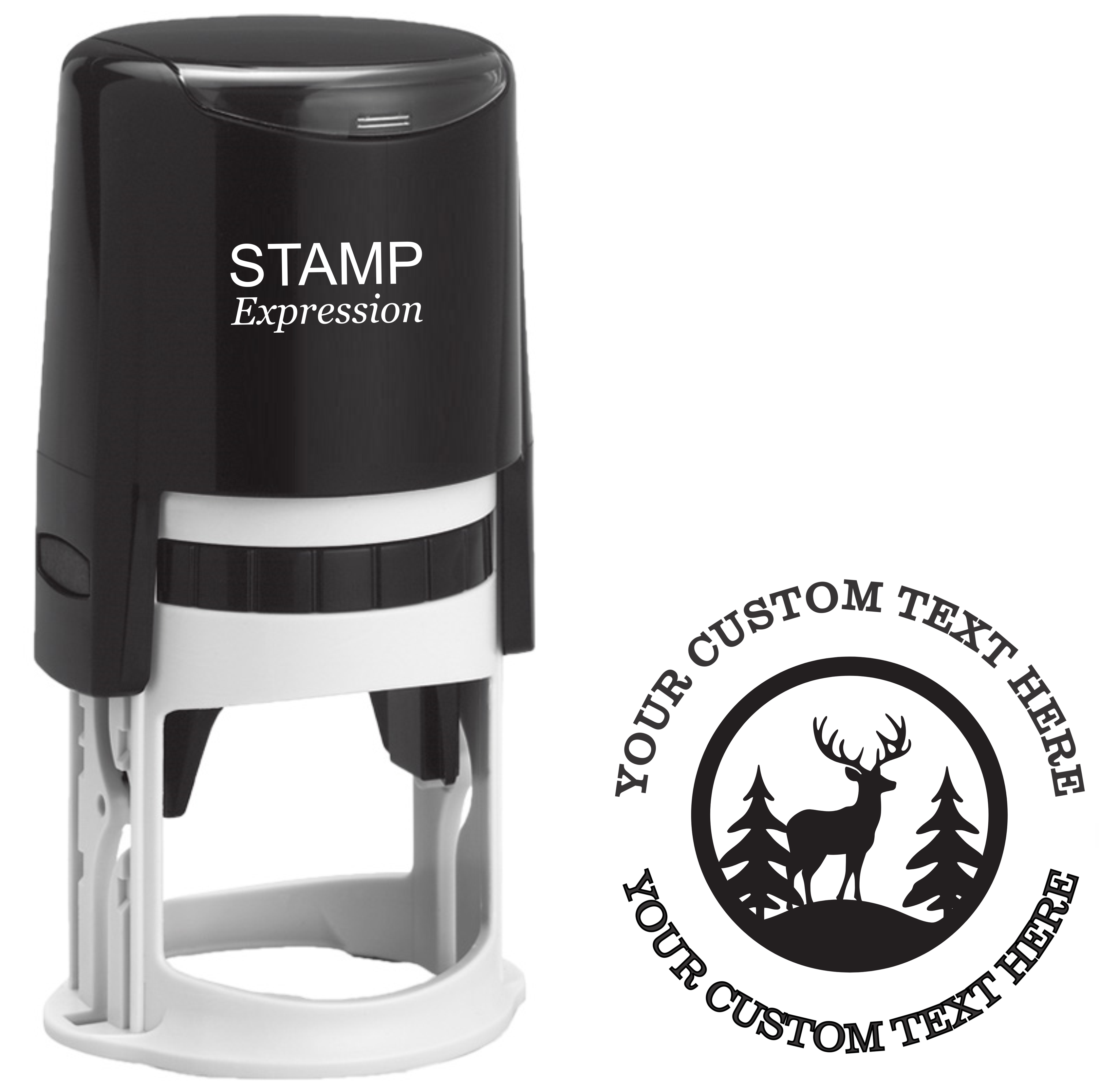 Beautiful deer with trees in a circle  Self-Inking Custom Rubber Stamp | Personalized Return Address Stamp | Name & Address Customizable | 1.6" In Diameter (SH-76625)