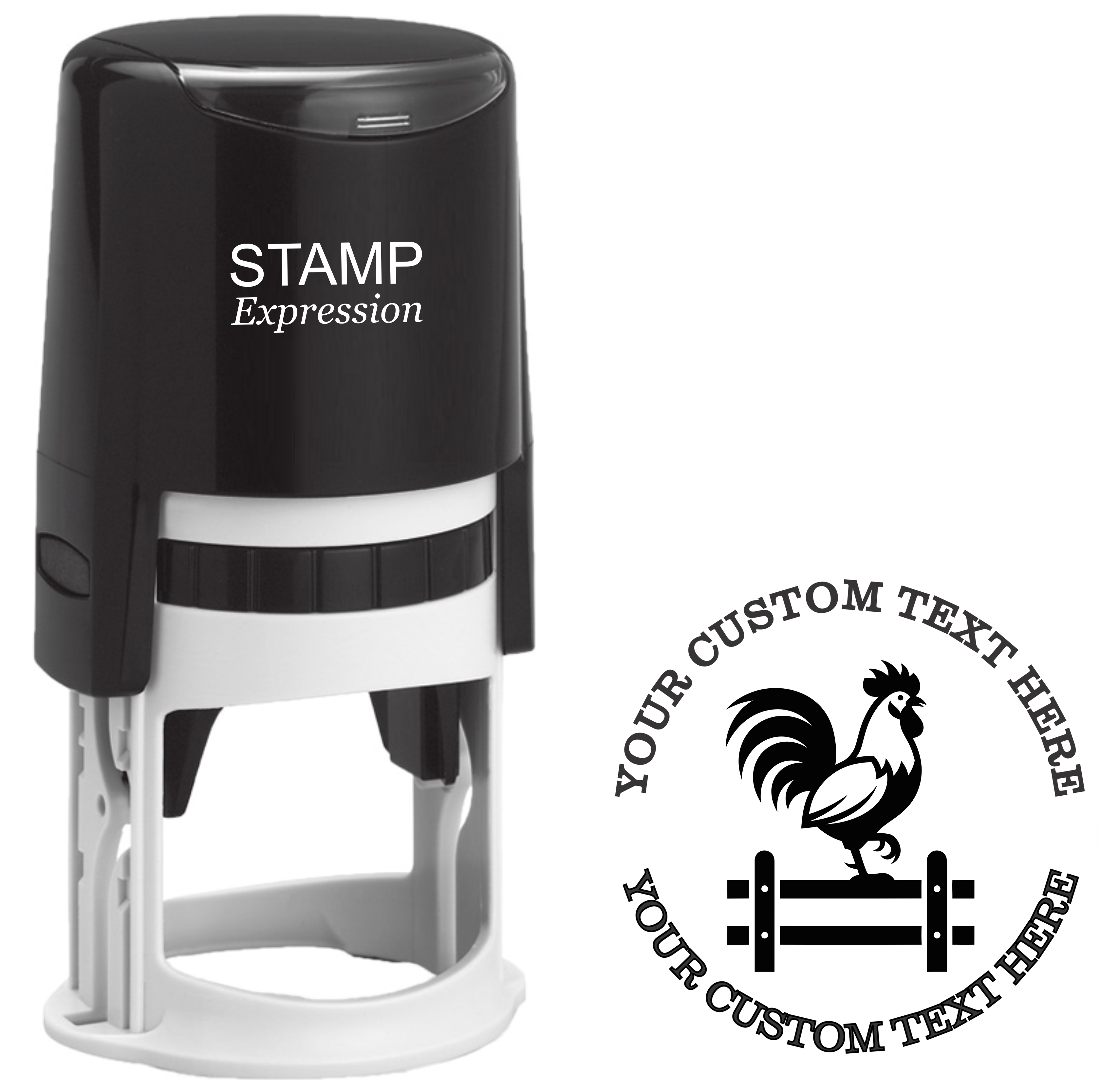 Rooster standing on a fence  Self-Inking Custom Rubber Stamp | Personalized Return Address Stamp | Name & Address Customizable | 1.6" In Diameter (SH-76626)