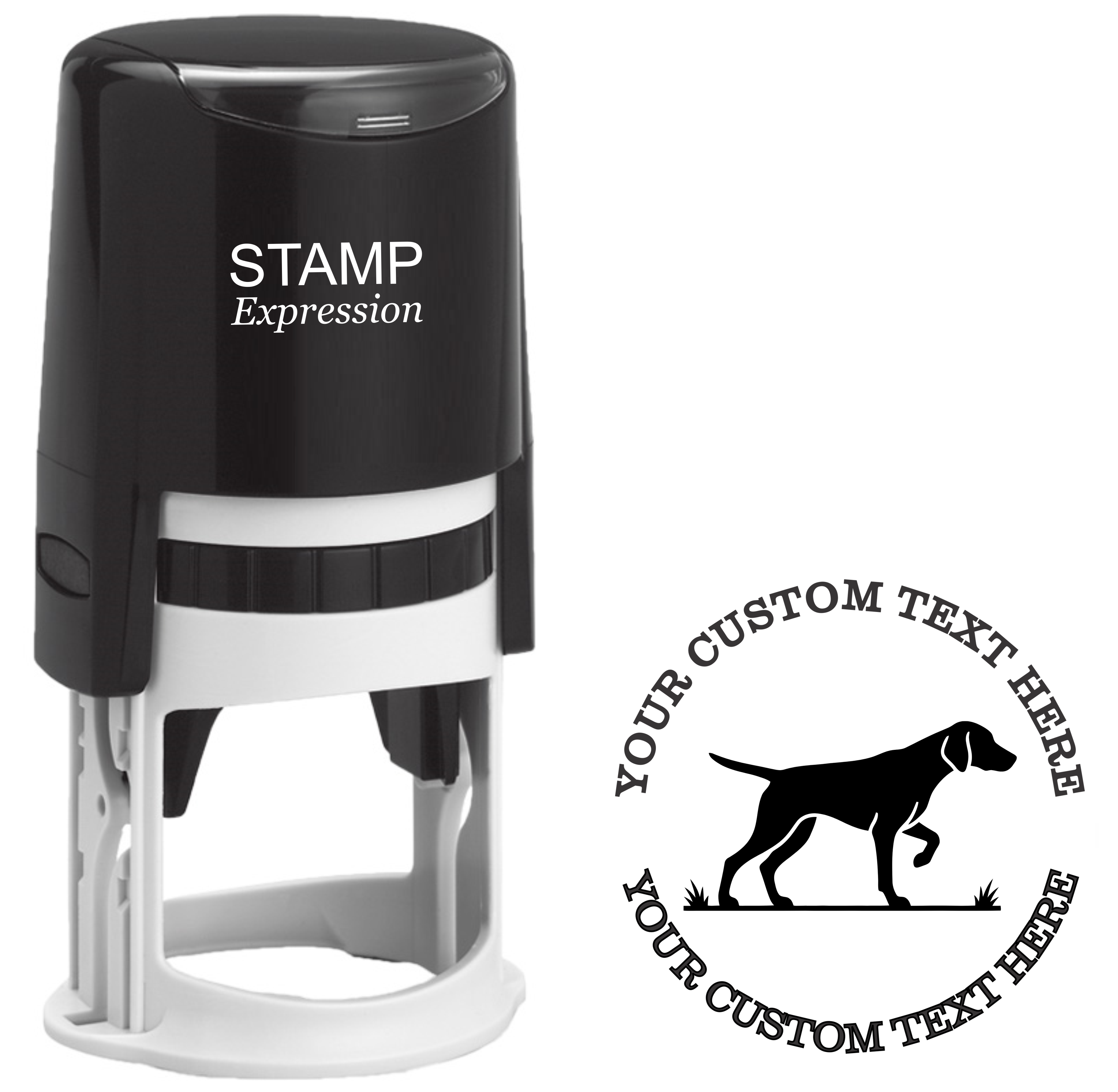 Hunting dog silhouette  Self-Inking Custom Rubber Stamp | Personalized Return Address Stamp | Name & Address Customizable | 1.6" In Diameter (SH-76628)