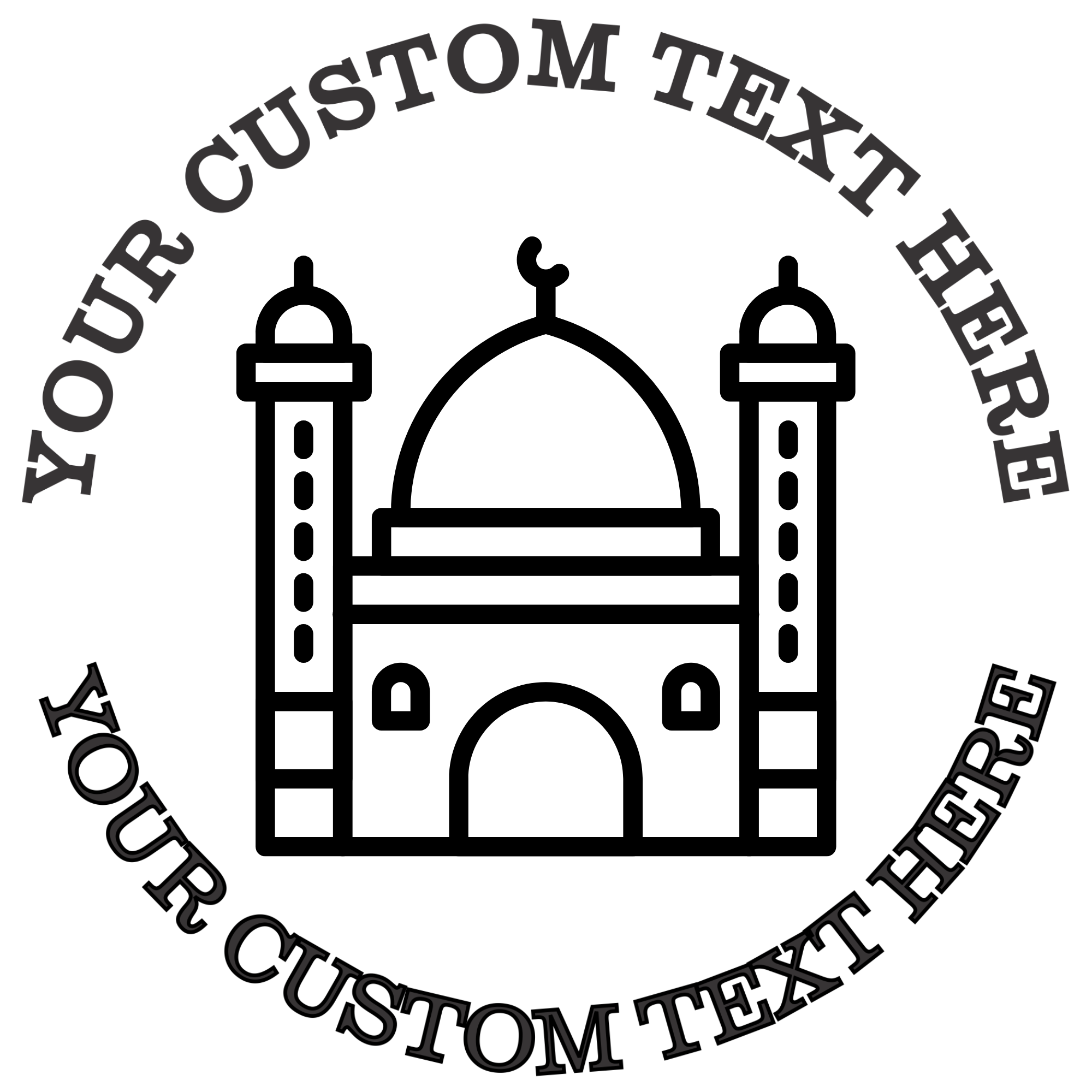 Mosque outline  Self-Inking Custom Rubber Stamp | Personalized Return Address Stamp | Name & Address Customizable | 1.6" In Diameter (SH-76631)