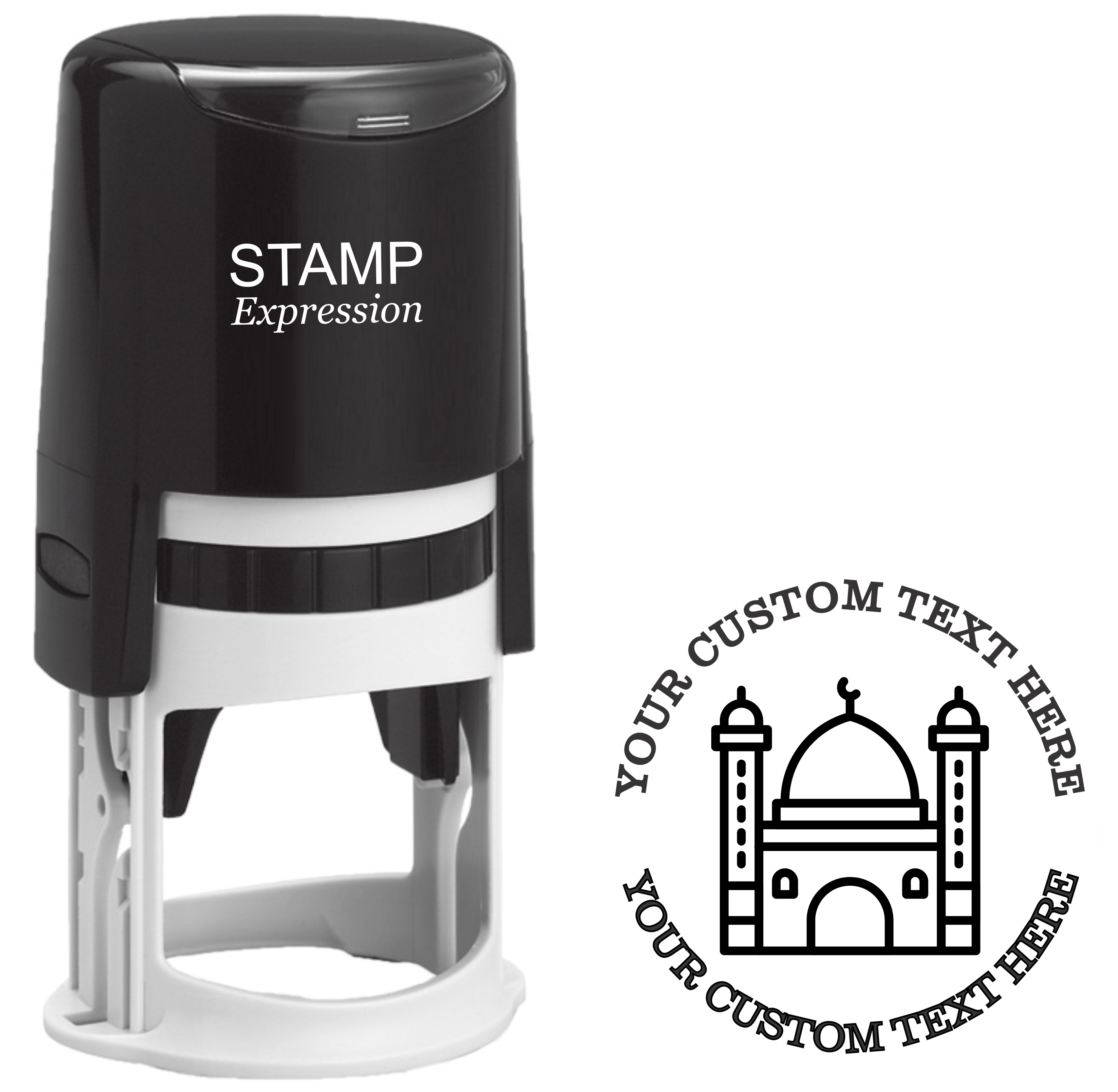 Mosque outline  Self-Inking Custom Rubber Stamp | Personalized Return Address Stamp | Name & Address Customizable | 1.6" In Diameter (SH-76631)