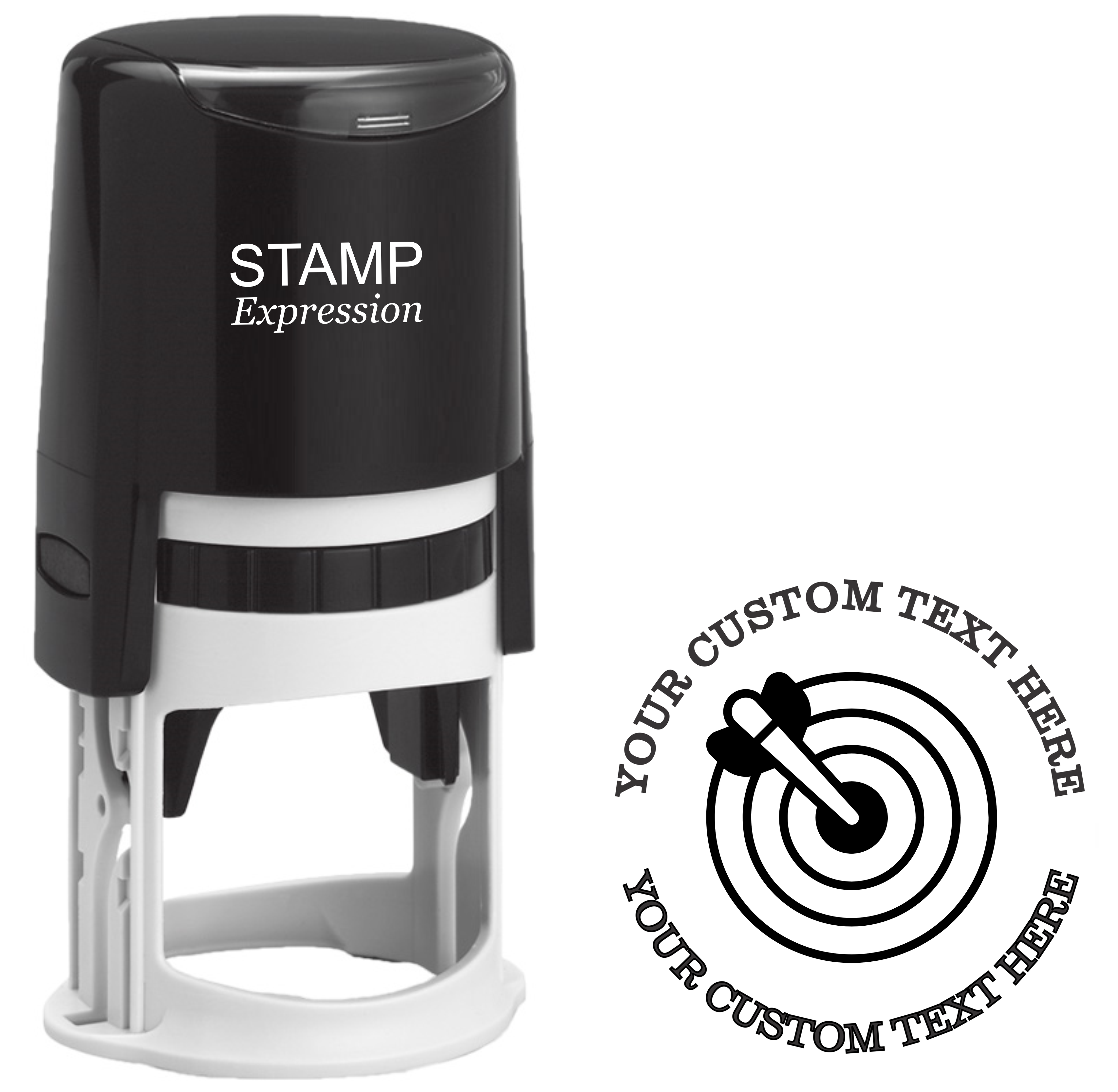 Target with dart hitting the bullseye  Self-Inking Custom Rubber Stamp | Personalized Return Address Stamp | Name & Address Customizable | 1.6" In Diameter (SH-76633)