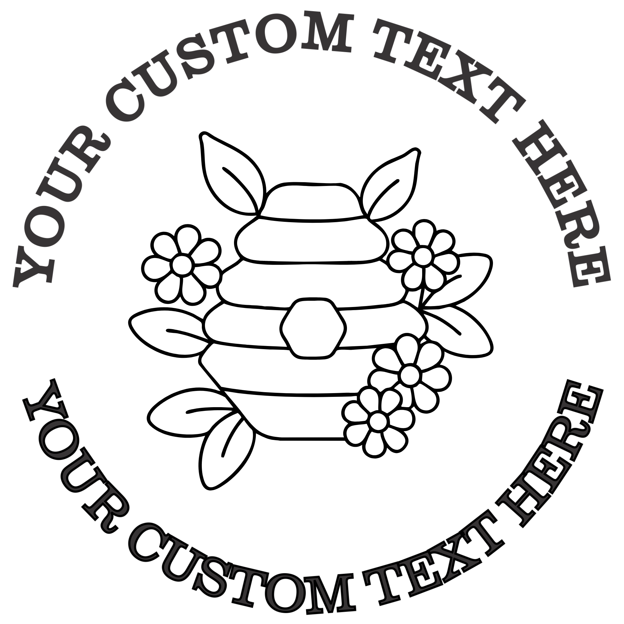 Beehive with flowers outline  Self-Inking Custom Rubber Stamp | Personalized Return Address Stamp | Name & Address Customizable | 1.6" In Diameter (SH-76636)