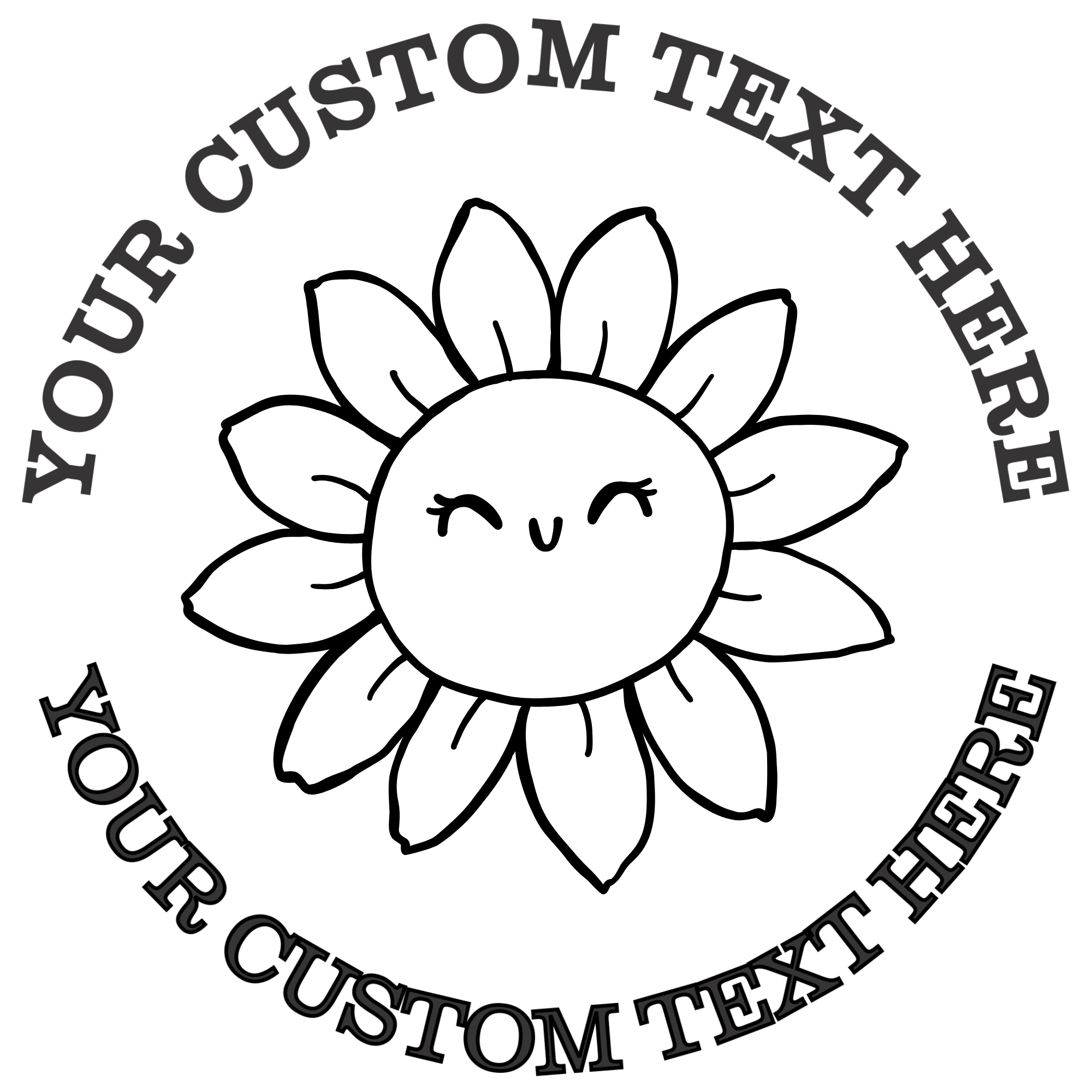 Kawaii sunflower outline  Self-Inking Custom Rubber Stamp | Personalized Return Address Stamp | Name & Address Customizable | 1.6" In Diameter (SH-76637)