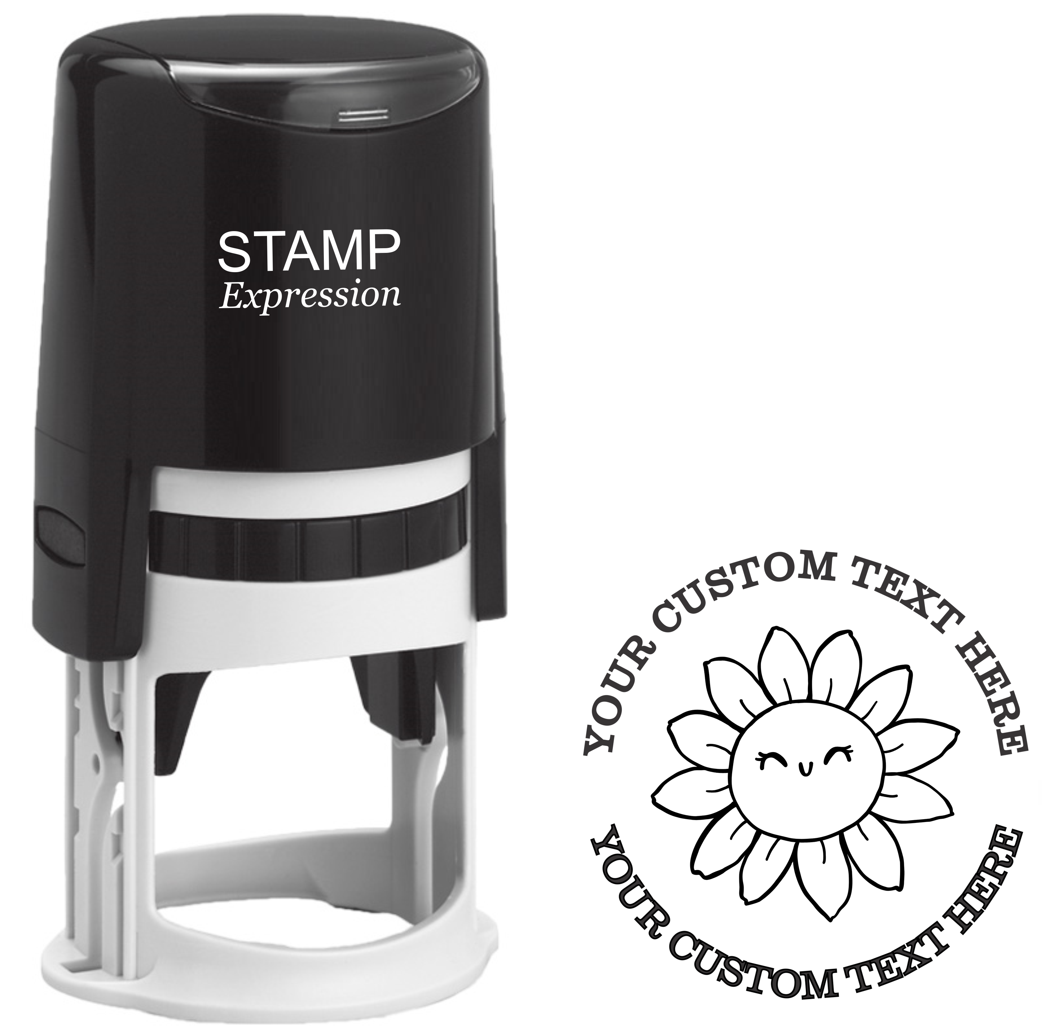 Kawaii sunflower outline  Self-Inking Custom Rubber Stamp | Personalized Return Address Stamp | Name & Address Customizable | 1.6" In Diameter (SH-76637)