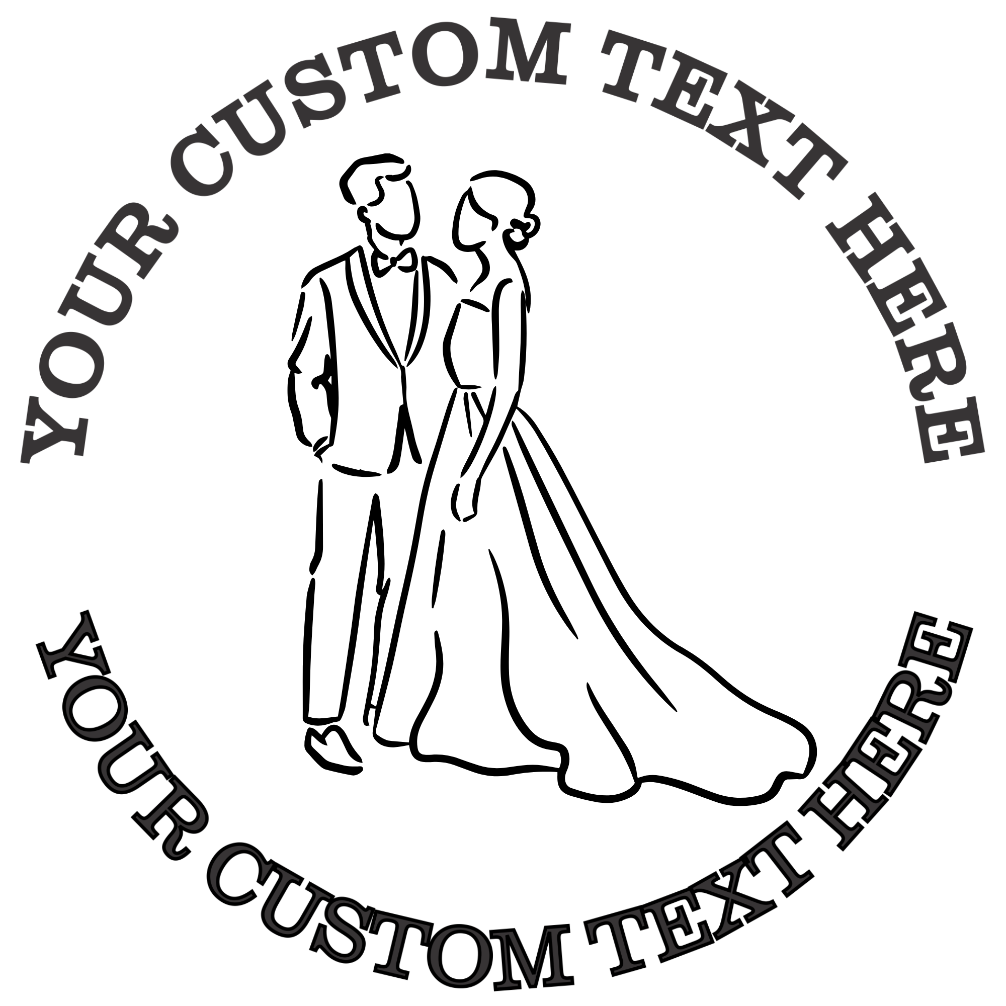 Bride and Groom Outline Wedding  Self-Inking Custom Rubber Stamp | Personalized Return Address Stamp | Name & Address Customizable | 1.6" In Diameter Self Inking Rubber Stamp (SH-76640)