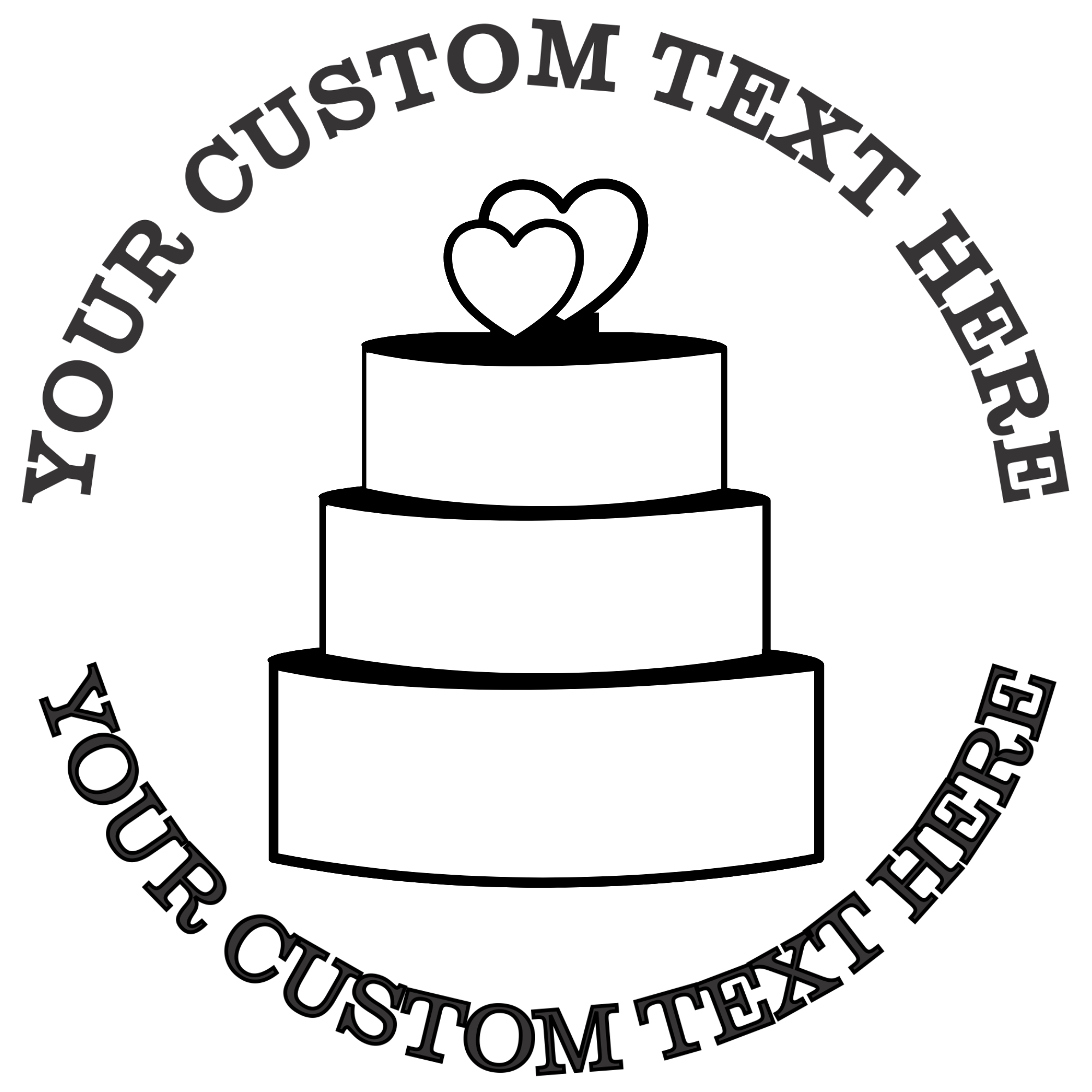 Three Tier Wedding Cake with Hearts Outline  Self-Inking Custom Rubber Stamp | Personalized Return Address Stamp | Name & Address Customizable | 1.6" In Diameter Self Inking Rubber Stamp (SH-76643)