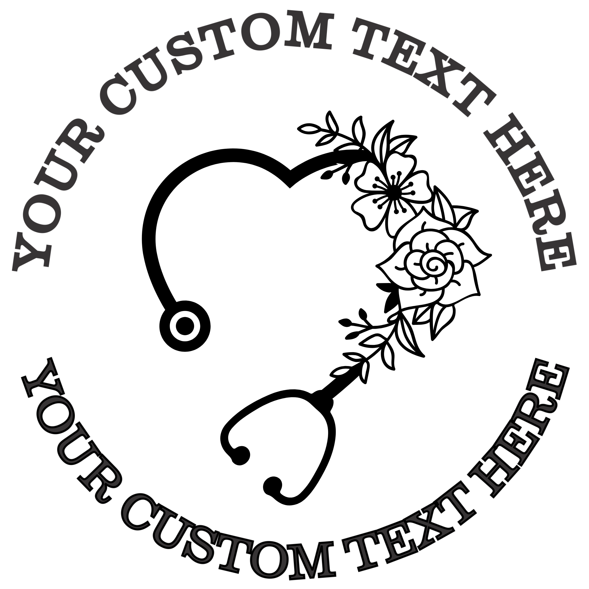 Floral Stethoscope for Nurses and Medical Professionals  Self-Inking Custom Rubber Stamp | Personalized Return Address Stamp | Name & Address Customizable | 1.6" In Diameter Self Inking Rubber Stamp (SH-76667)
