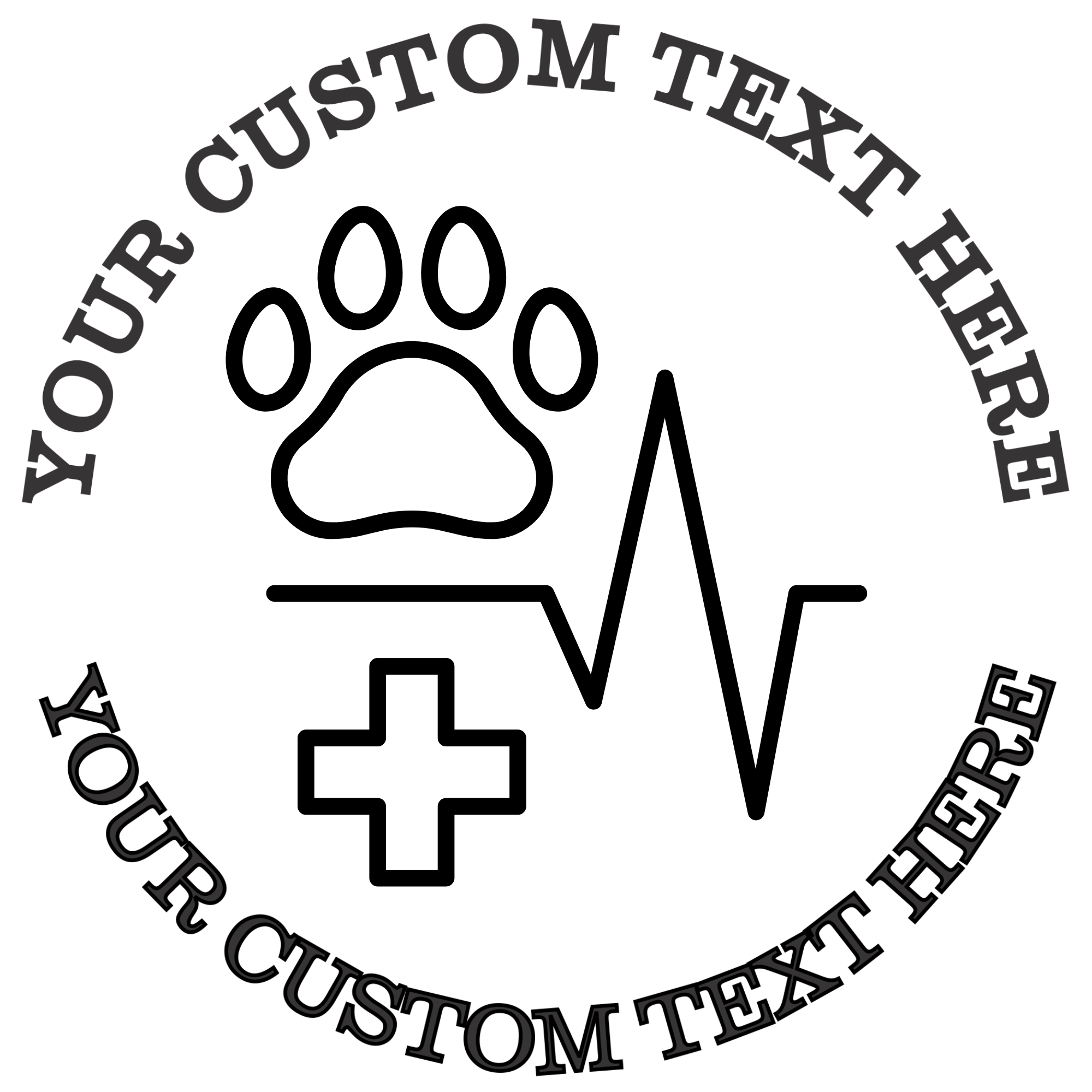 EKG Heart Line with a Paw Print and Heart Veterinary Clinic  Self-Inking Custom Rubber Stamp | Personalized Return Address Stamp | Name & Address Customizable | 1.6" In Diameter Self Inking Rubber Stamp (SH-76676)