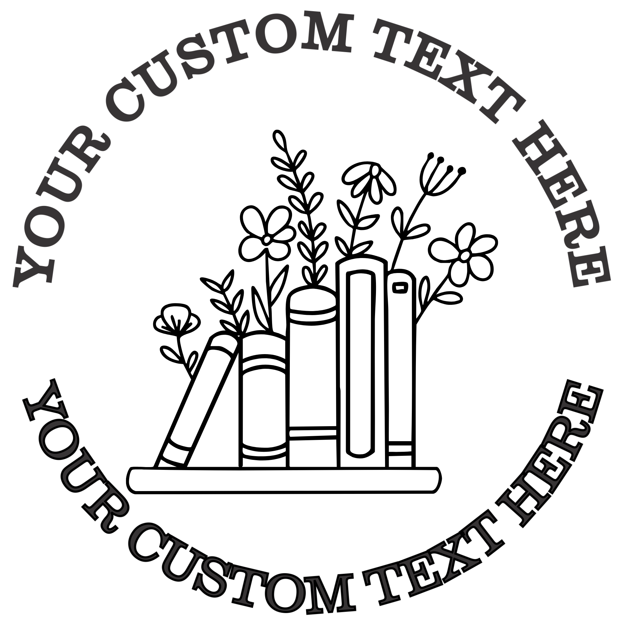 Books on Shelves with Flowers  Self-Inking Custom Rubber Stamp | Personalized Return Address Stamp | Name & Address Customizable | 1.6" In Diameter Self Inking Rubber Stamp (SH-76697)