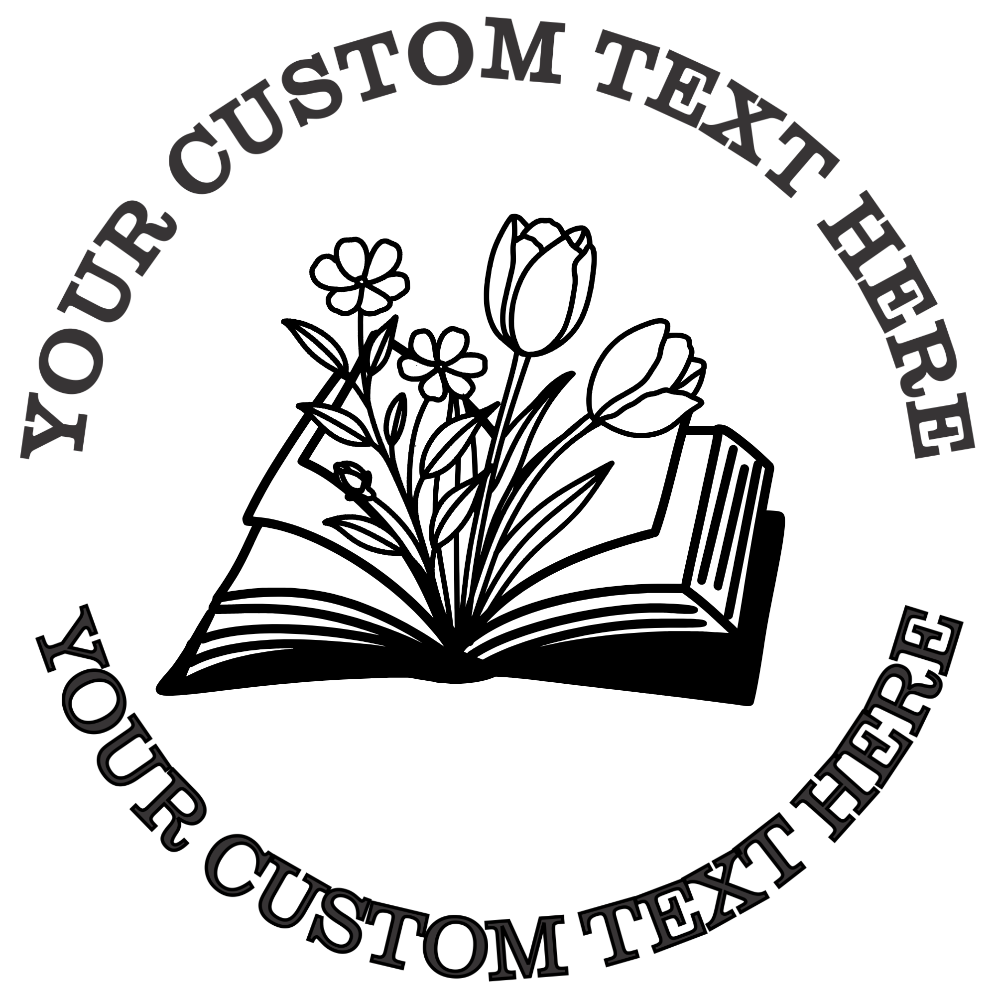 Open Book with Flowers  Self-Inking Custom Rubber Stamp | Personalized Return Address Stamp | Name & Address Customizable | 1.6" In Diameter Self Inking Rubber Stamp (SH-76698)