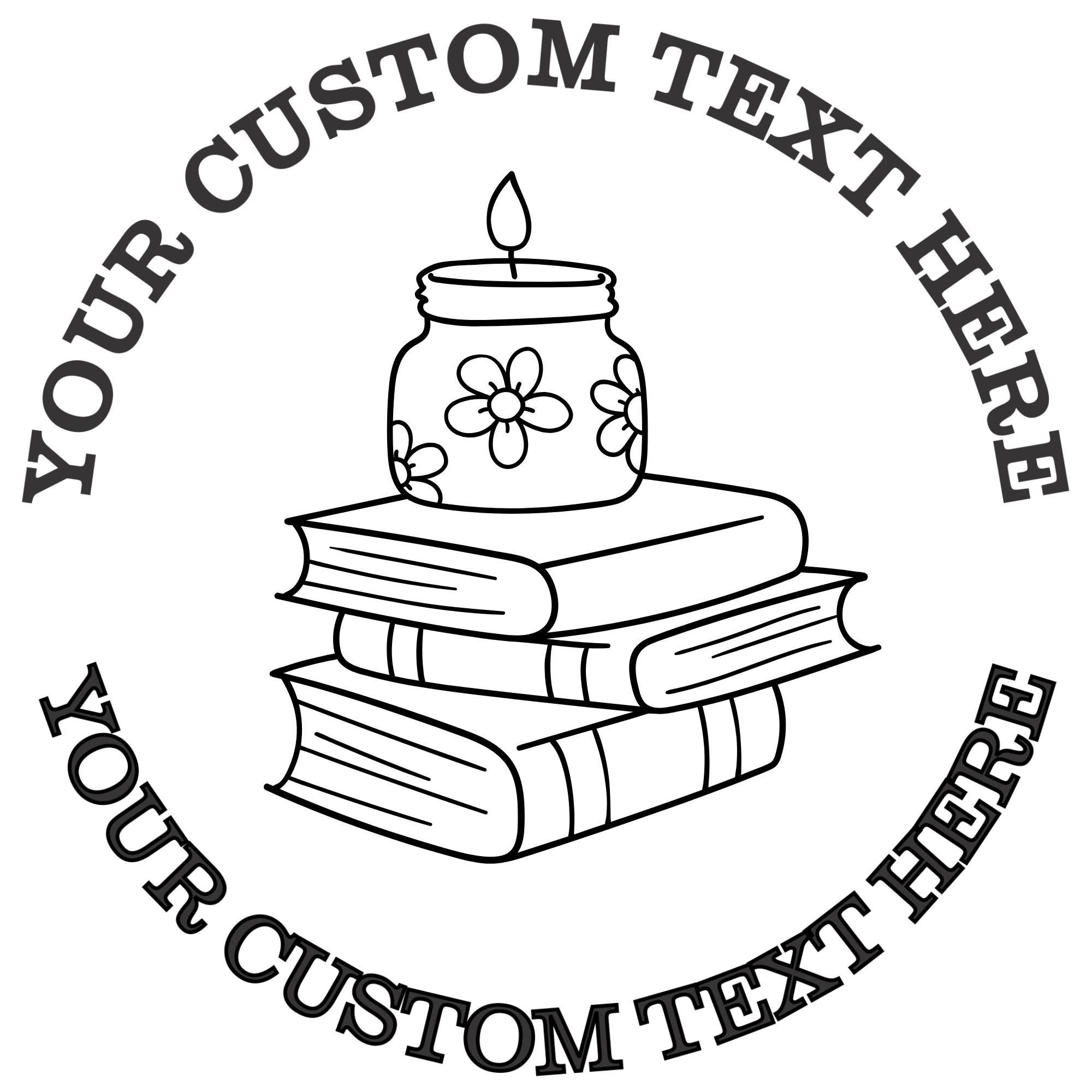 Stack of Books with a Candle  Self-Inking Custom Rubber Stamp | Personalized Return Address Stamp | Name & Address Customizable | 1.6" In Diameter Self Inking Rubber Stamp (SH-76700)