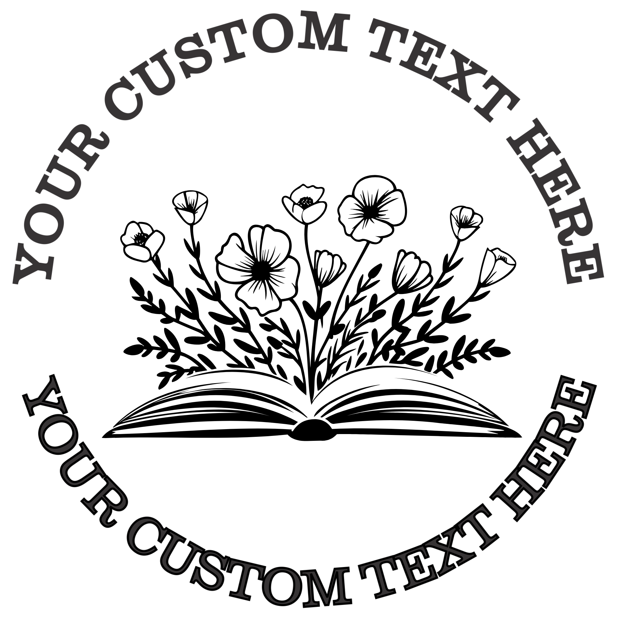 Open Book with Spring Flowers  Self-Inking Custom Rubber Stamp | Personalized Return Address Stamp | Name & Address Customizable | 1.6" In Diameter Self Inking Rubber Stamp (SH-76703)