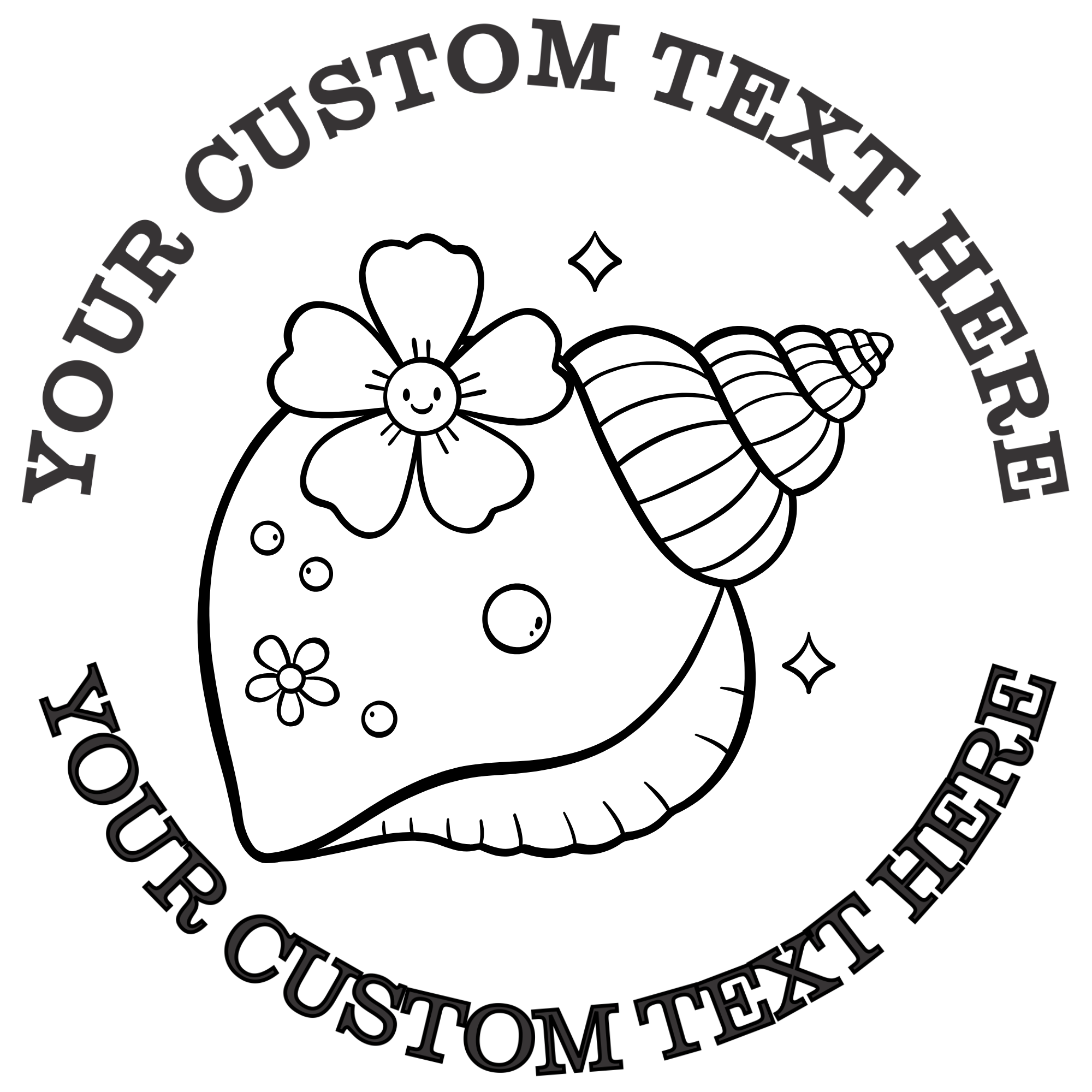 Conch Shell with a Flower  Self-Inking Custom Rubber Stamp | Personalized Return Address Stamp | Name & Address Customizable | 1.6" In Diameter Self Inking Rubber Stamp (SH-76715)