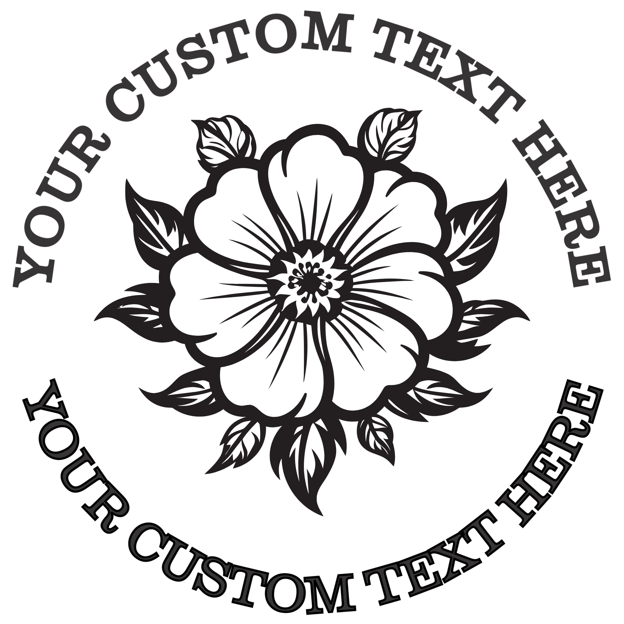 Blooming Tropical Flower with Surrounding Leaves  Self-Inking Custom Rubber Stamp | Personalized Return Address Stamp | Name & Address Customizable | 1.6" In Diameter Self Inking Rubber Stamp (SH-76743)