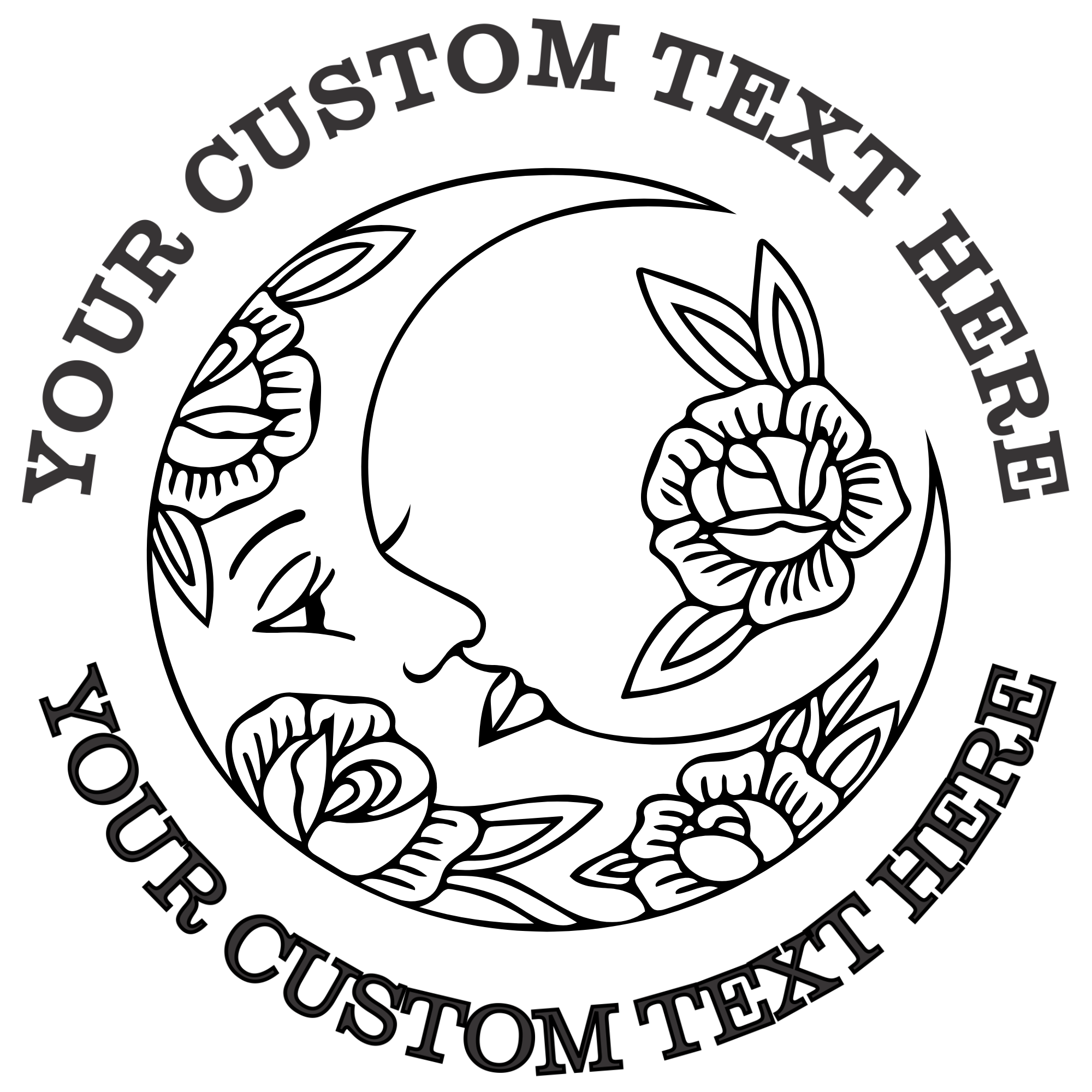 Ornate Moon with a Rose  Self-Inking Custom Rubber Stamp | Personalized Return Address Stamp | Name & Address Customizable | 1.6" In Diameter Self Inking Rubber Stamp (SH-76813)