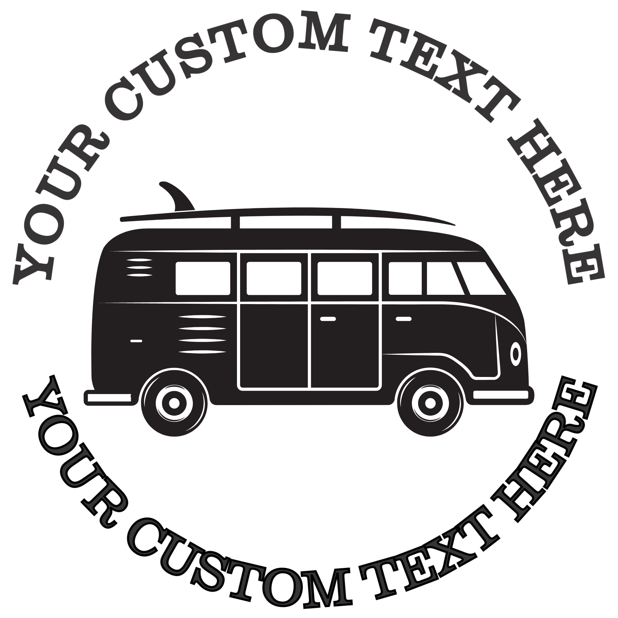 VW Bus with a Surfboard on the Roof  Self-Inking Custom Rubber Stamp | Personalized Return Address Stamp | Name & Address Customizable | 1.6" In Diameter Self Inking Rubber Stamp (SH-76828)
